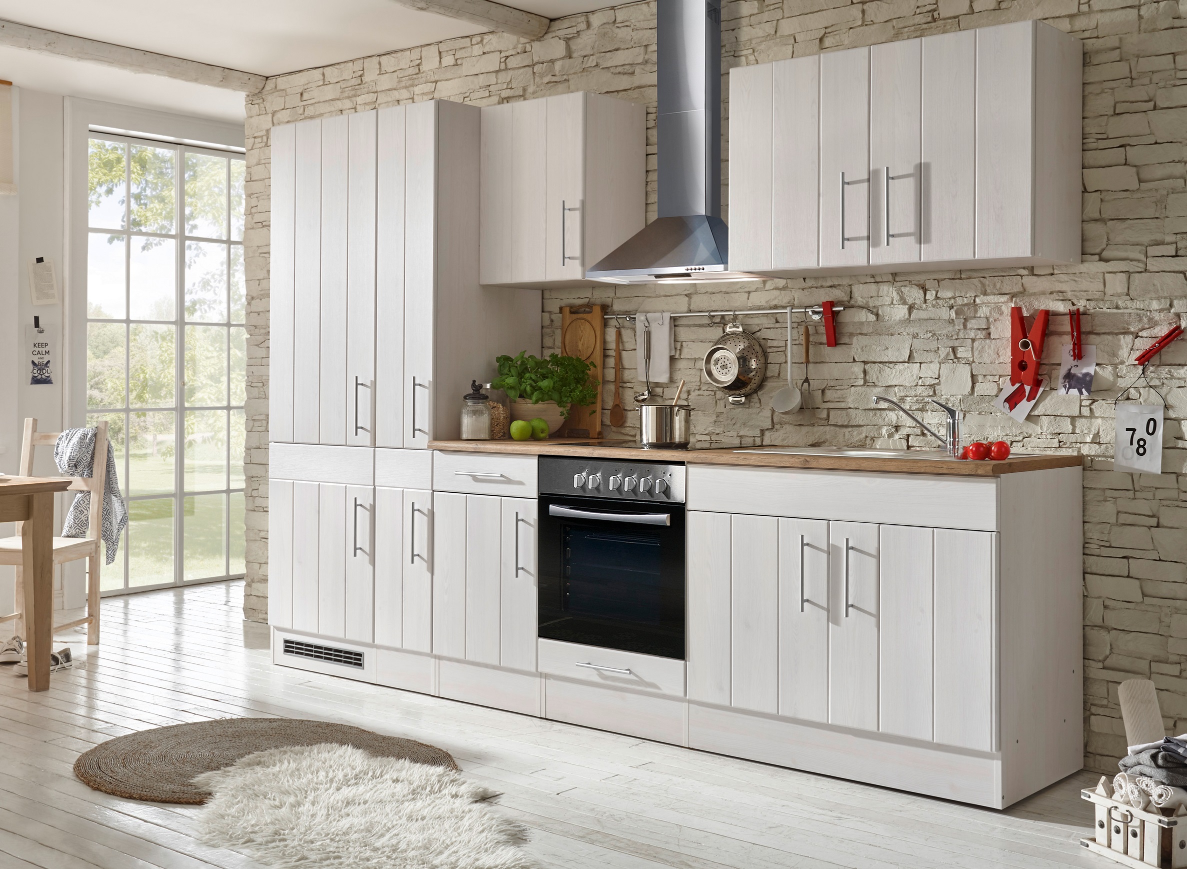 respekta Küche Küchenzeile Küchenblock Landhausküche Einbauküche 300 cm weiß