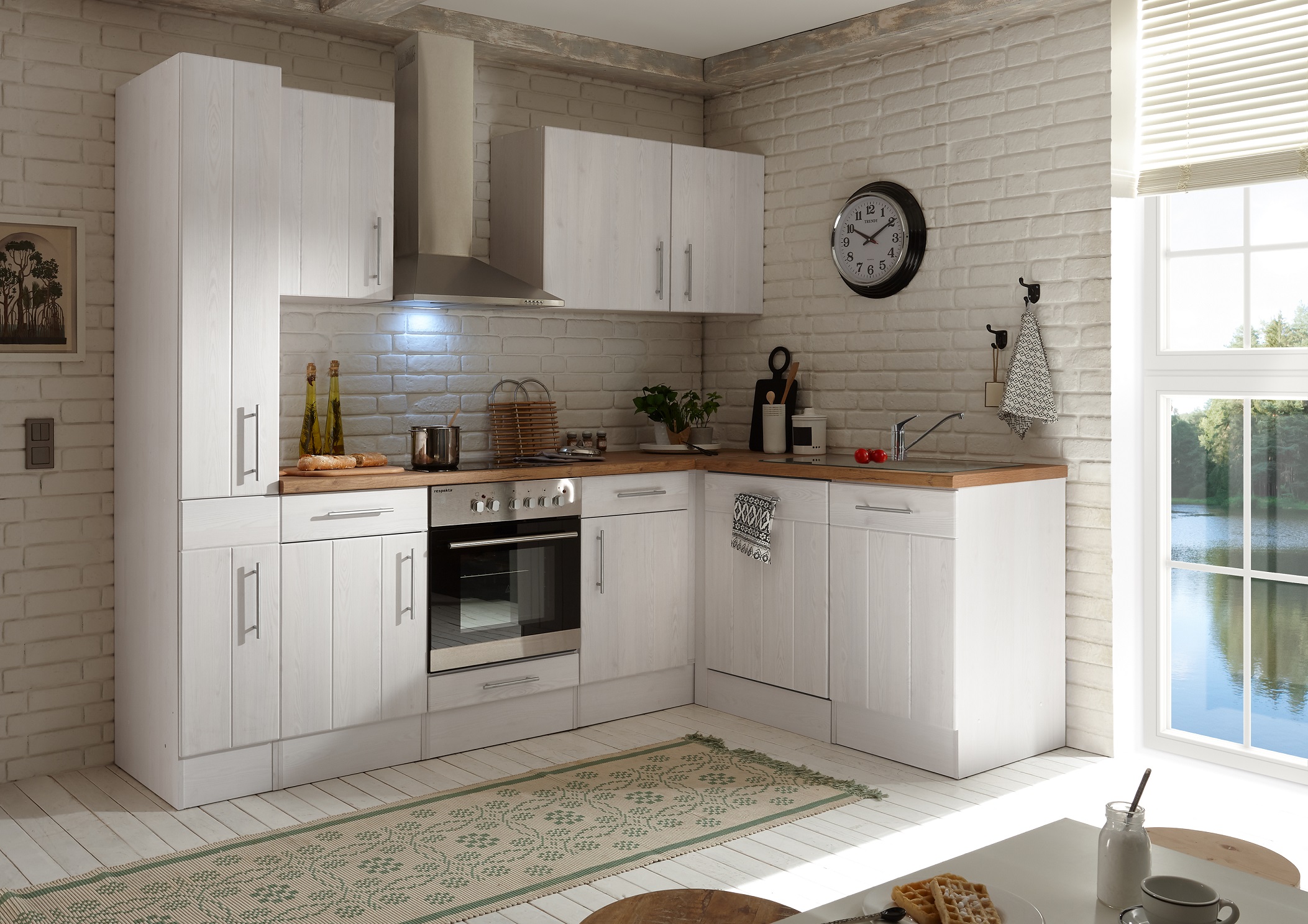 Angle kitchen country house kitchen unit fitted kitchen L-shape kitchen 250 x 172 cm respekta