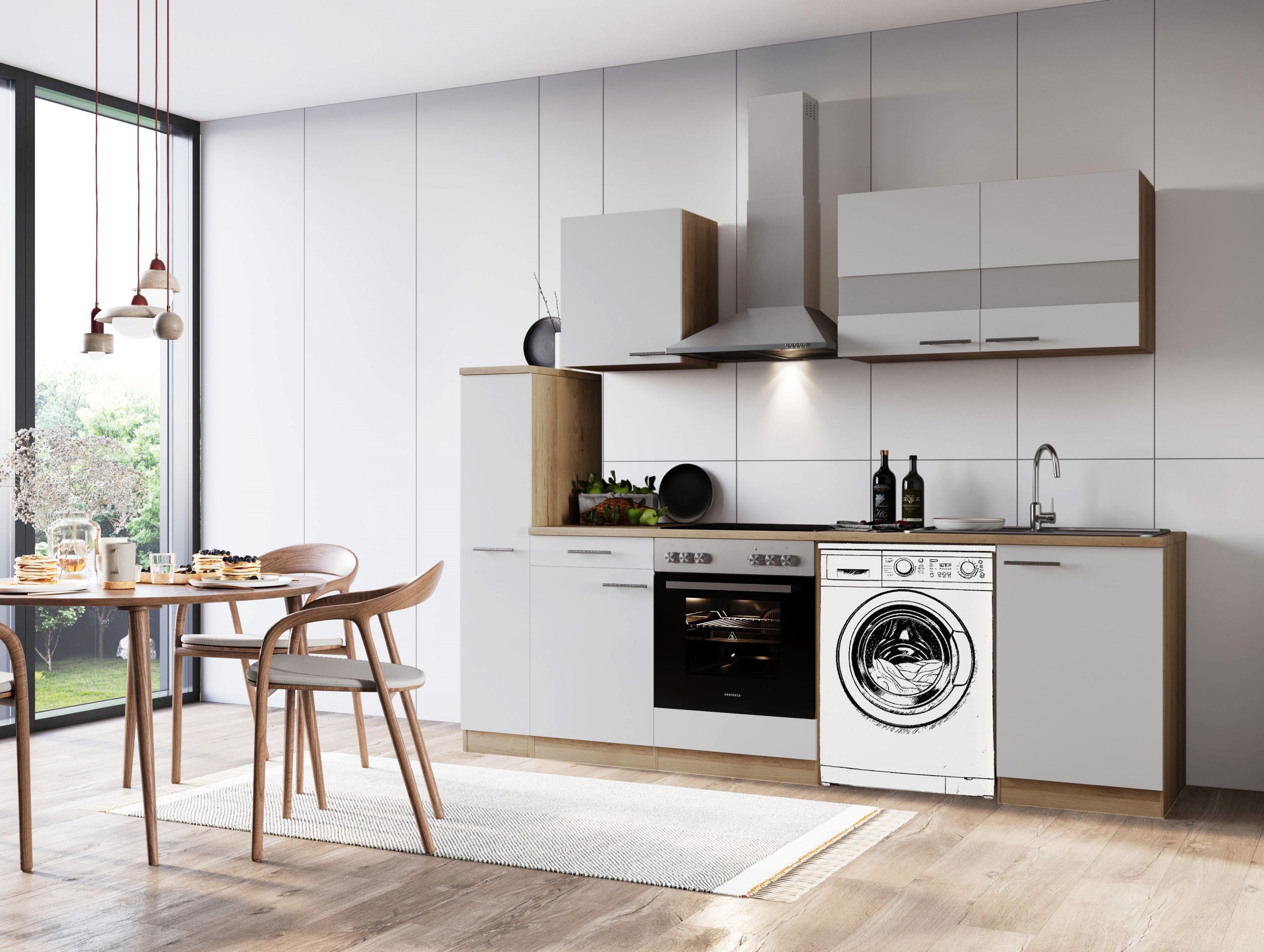 Küche Küchenzeile für Unterbau Waschmaschine Eiche Weiß Merle 250 cm Respekta Küche Küchenzeile für Unterbau Waschmaschine Eiche Weiß Merle 250 cm Respekta