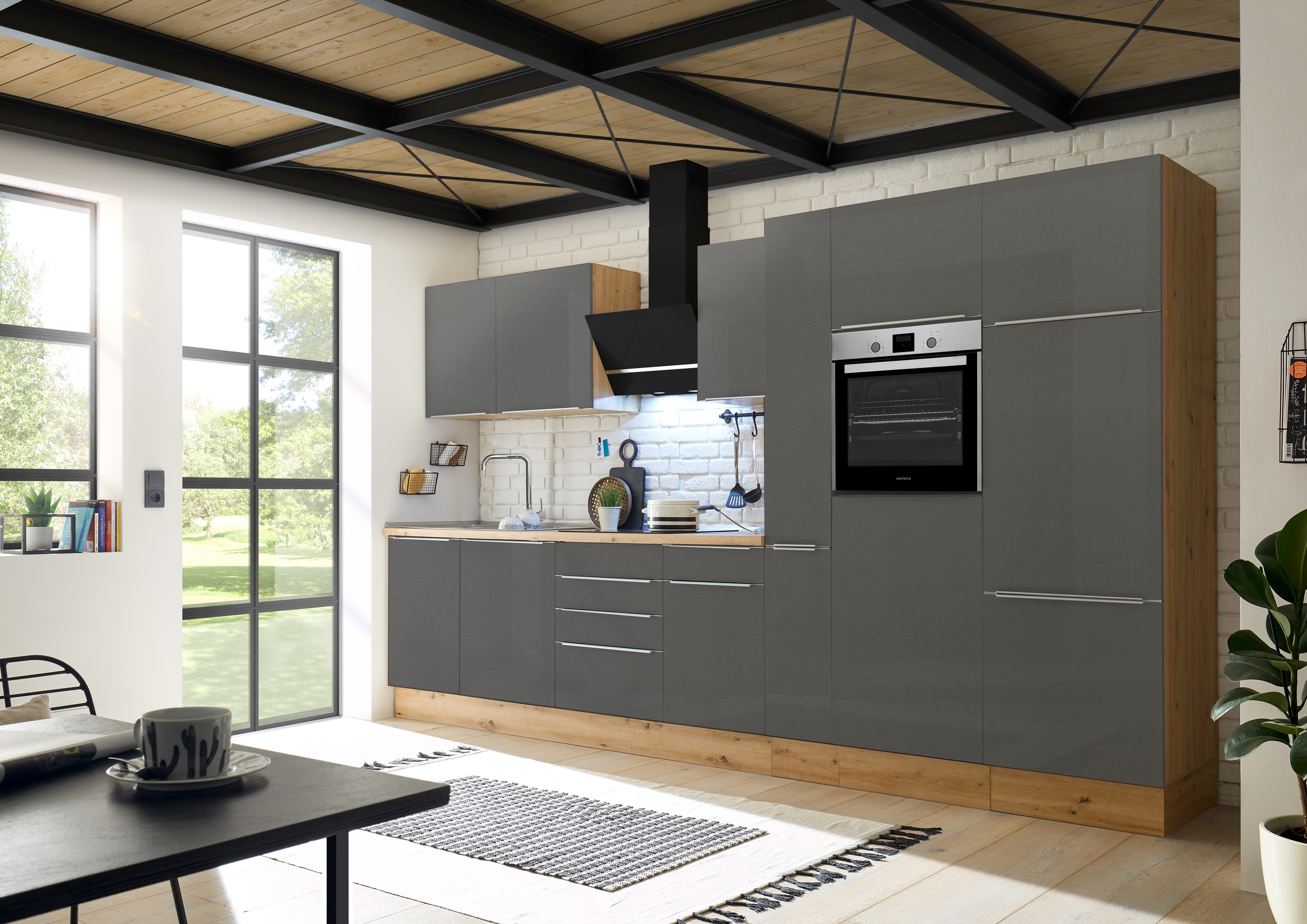 Küche Küchenzeile Küchenblock Marleen Premium 370 cm Grau Artisan Eiche Respekta