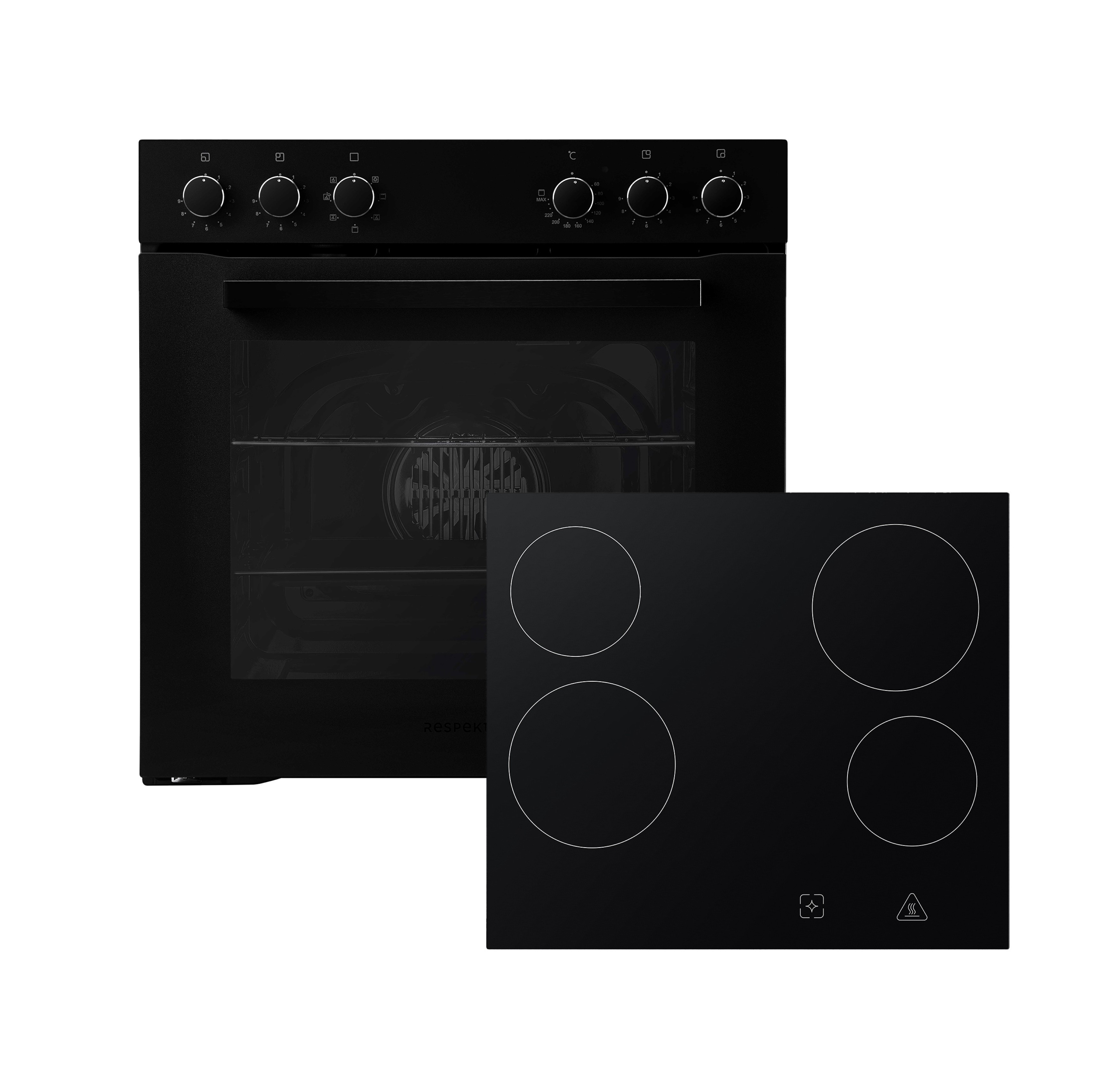 Backofen Herdset Einbau Matt Schwarz Kochfeld Rahmenlos 72L Respekta HS2001MS-26 Backofen Herdset Einbau Matt Schwarz Kochfeld Rahmenlos 72L Respekta HS2001MS-26