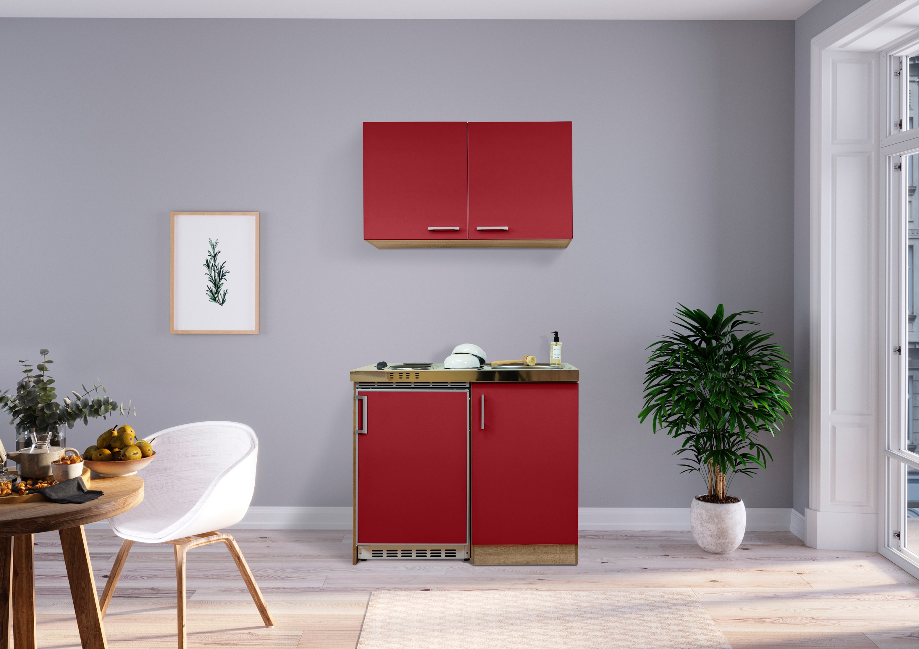 Miniküche Küche Küchenzeile Pantry Küchenblock 100 cm Eiche Sägerau respekta 