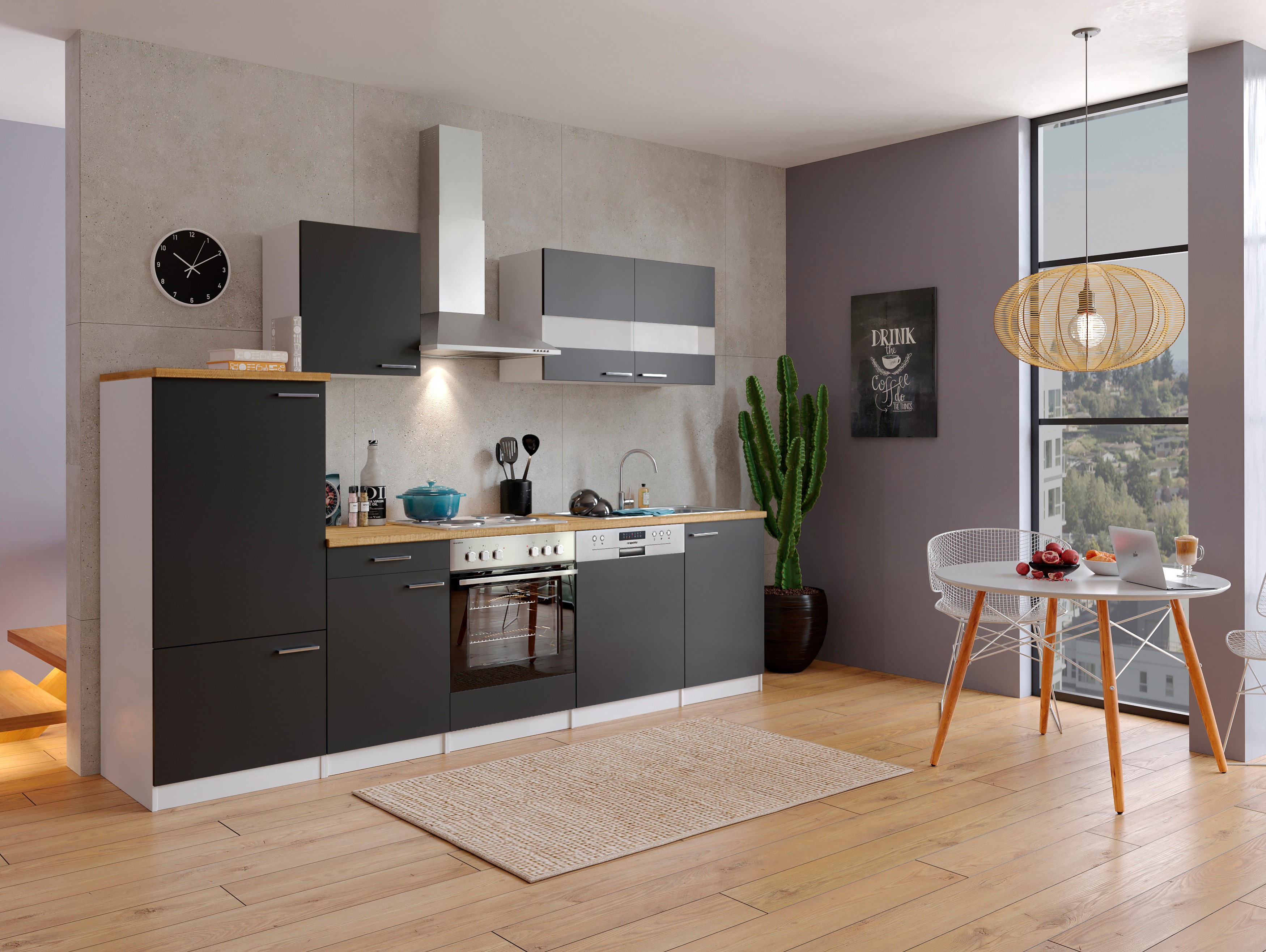 respekta Cucina componibile Cucina completa 280 cm bianco nero