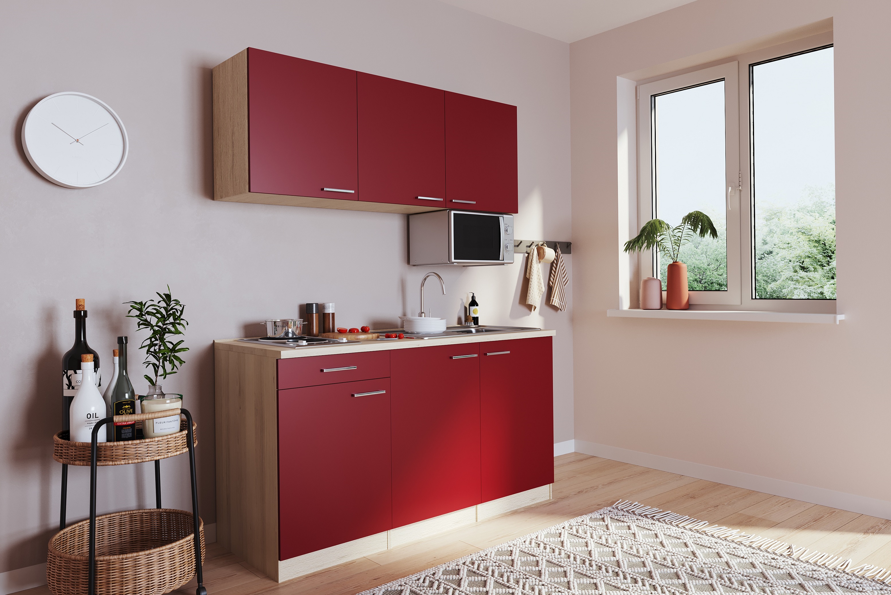 Mini cucina Respecta Luis 150 cm rovere segato rosso senza frigorifero cucina singola