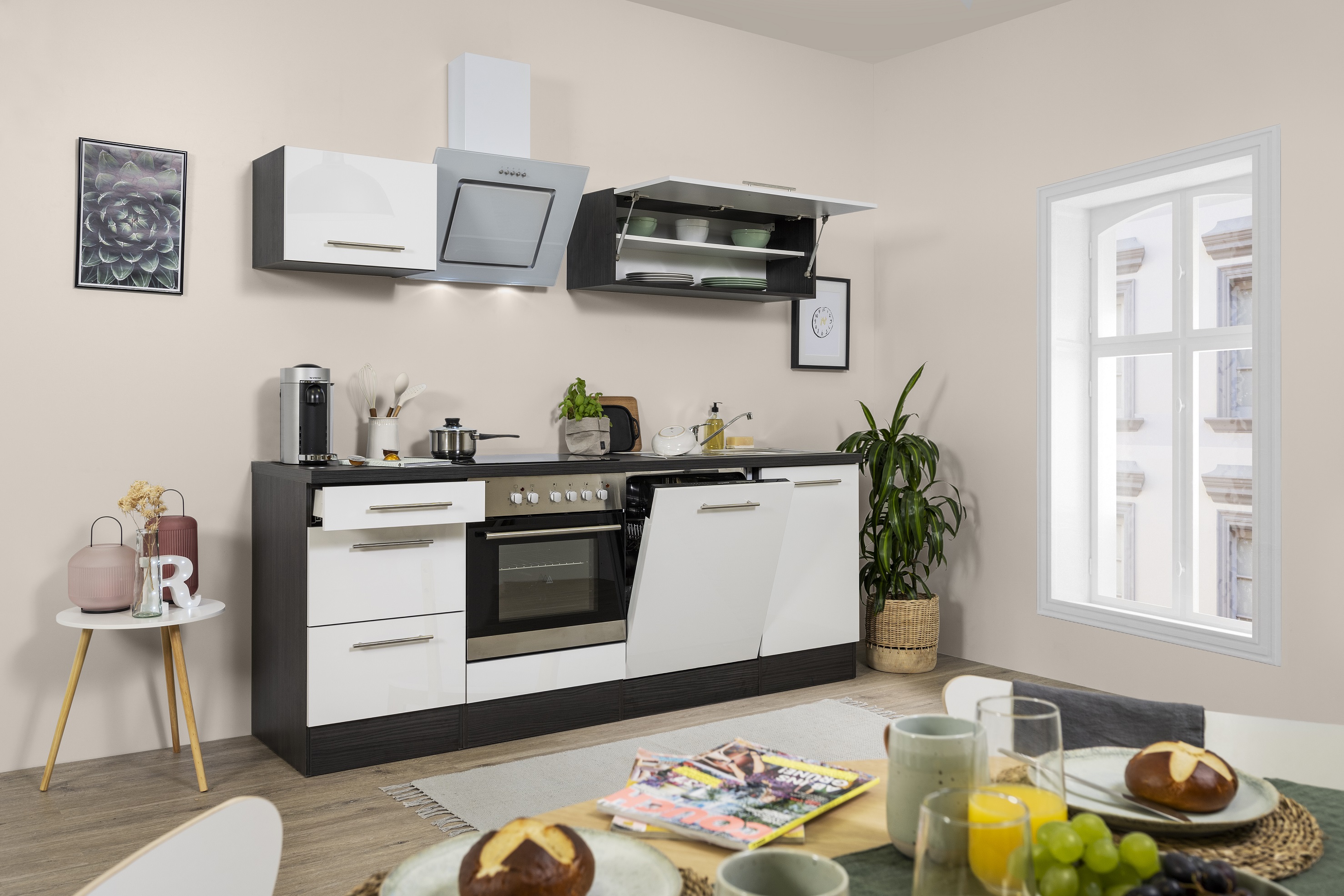 respekta kitchen unit kitchen fitted kitchen kitchen block high gloss 220 cm oak white