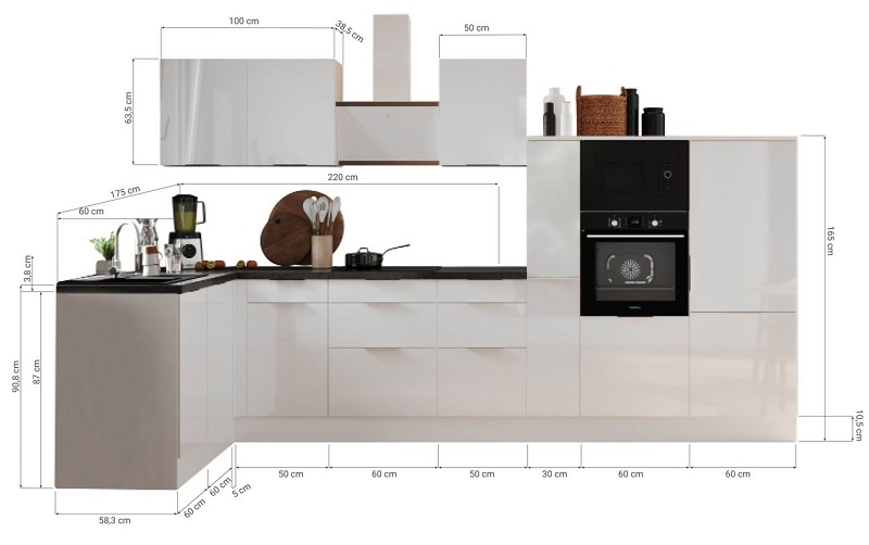 Küche vormontierte L - Küche 370 x 175 cm wechselseitig aufbaubar incl. Geräte Respekta Selection Elisabeth Grau 
