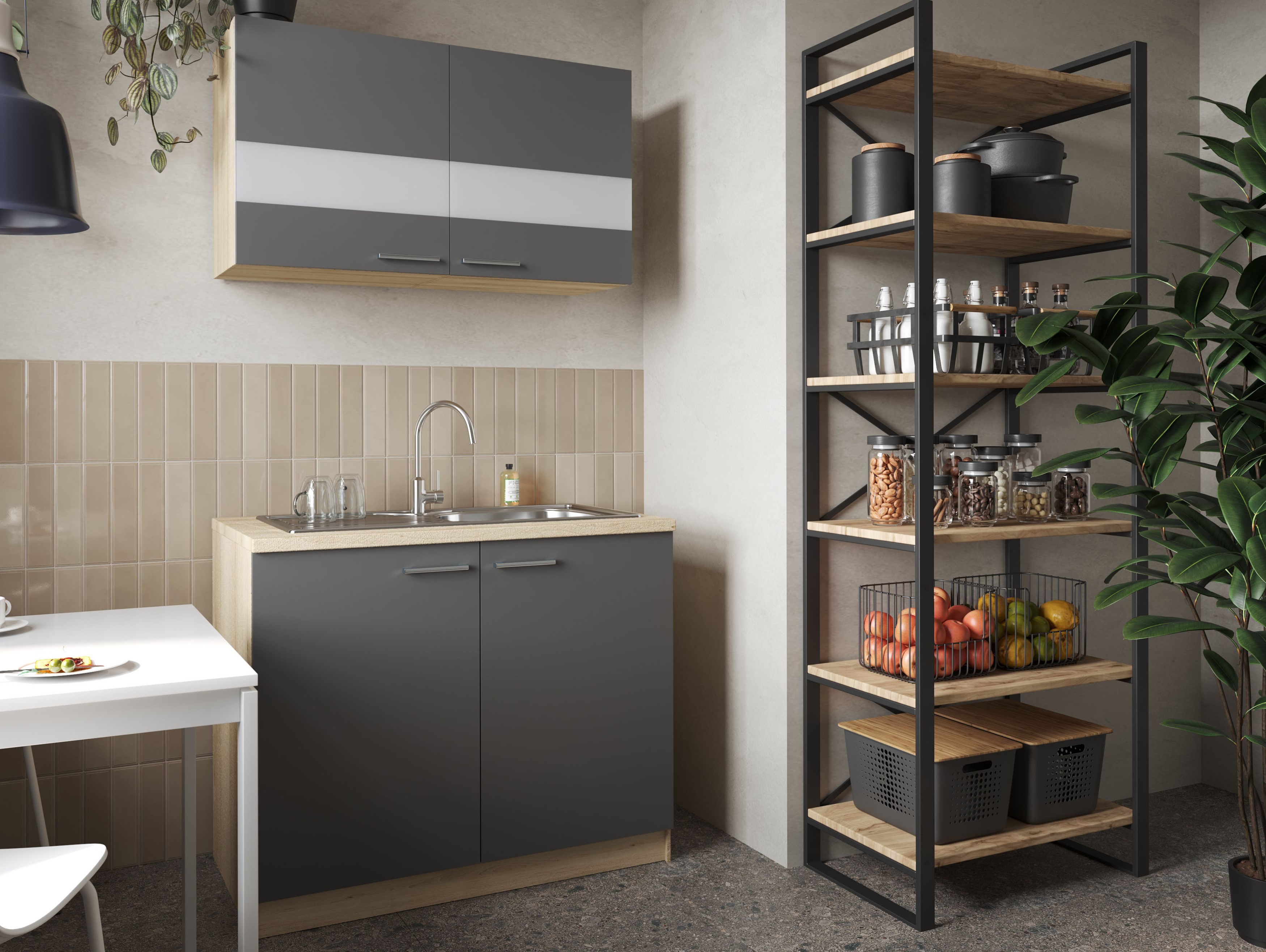 Spülenunterschrank Oberschrank Küche 100 cm Eiche Sägerau Grau Merle Respekta Spülenunterschrank Oberschrank Küche 100 cm Eiche Sägerau Grau Merle Respekta