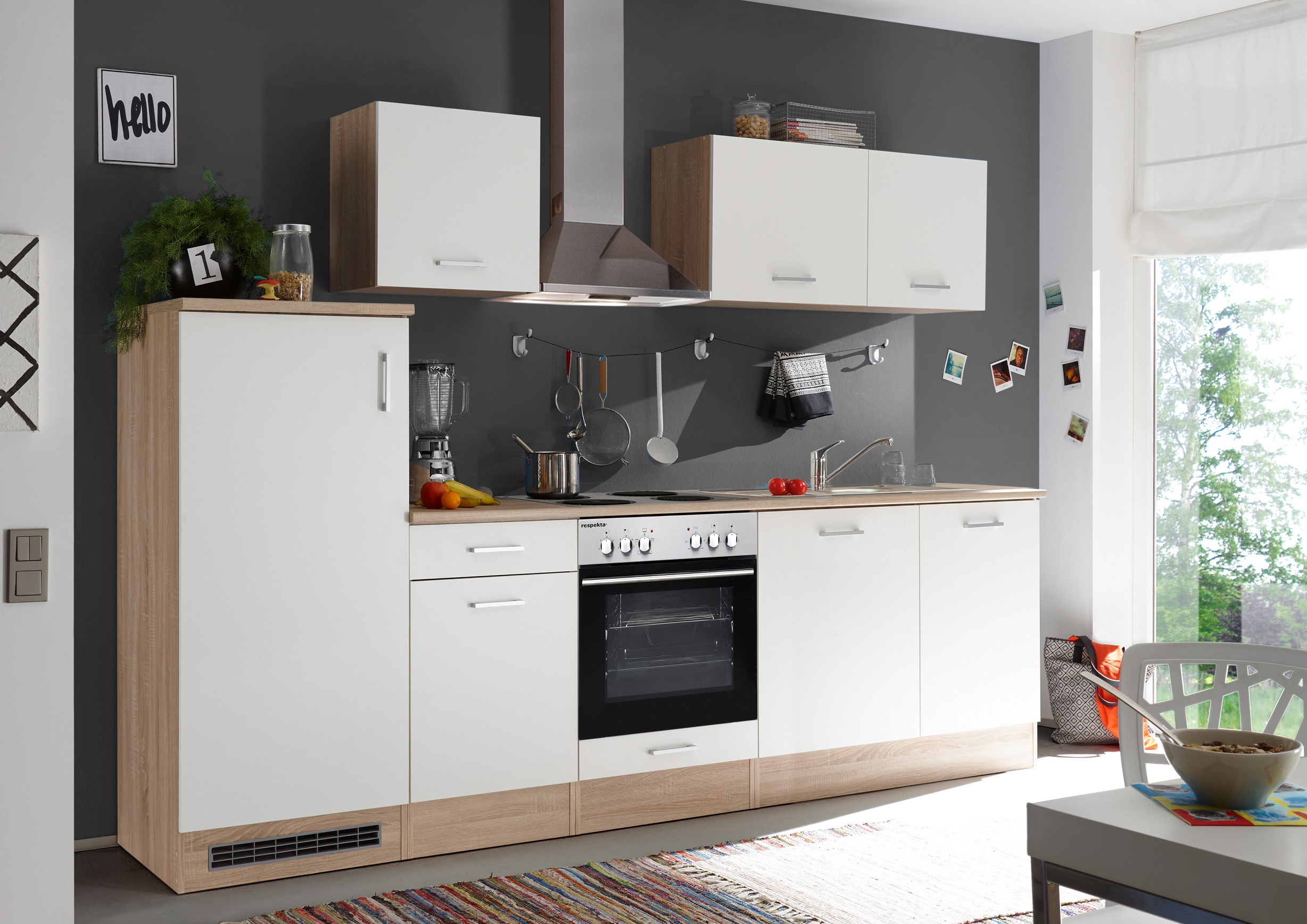 respekta built-in kitchen kitchen unit kitchen block 280 cm natural oak imitation white