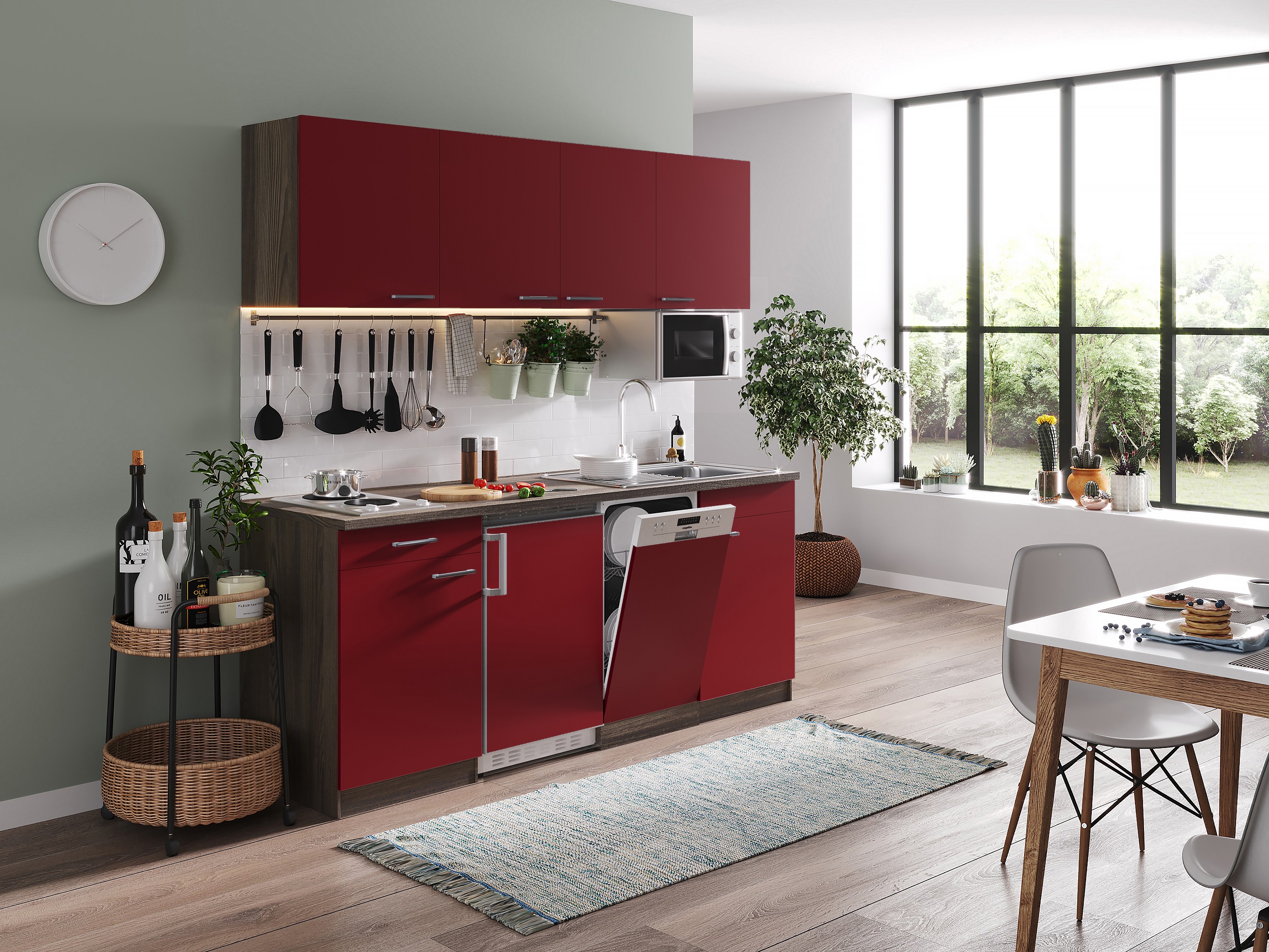 respekta unità cucina da incasso cucina singola 195 cm York rovere rosso