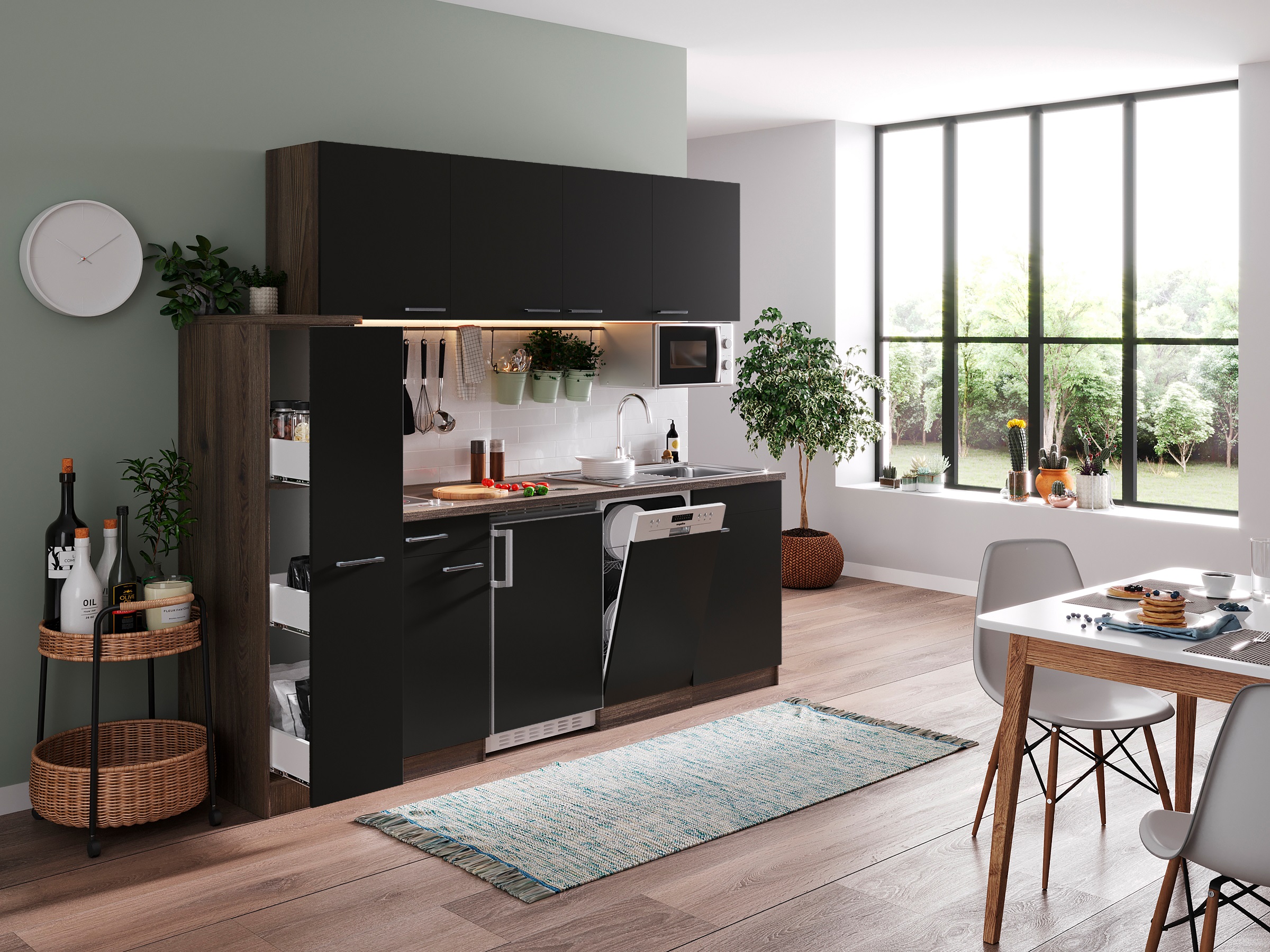 respekta cucina blocco cucina cucina singola 225 cm York rovere nero