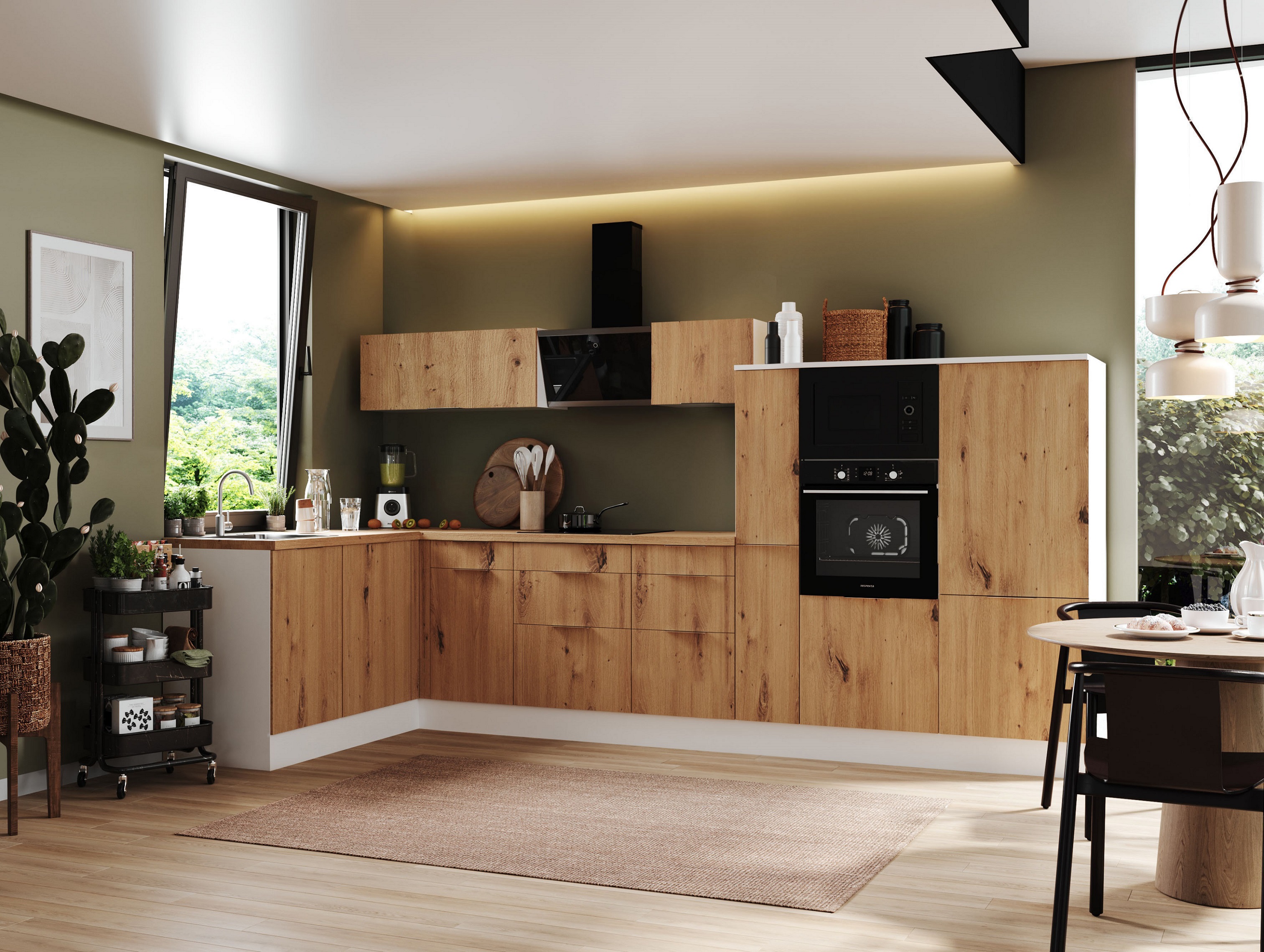 Küche vormontierte L - Küche 370 x 175 cm wechselseitig aufbaubar incl. Geräte Respekta Selection Elisabeth Artisan 