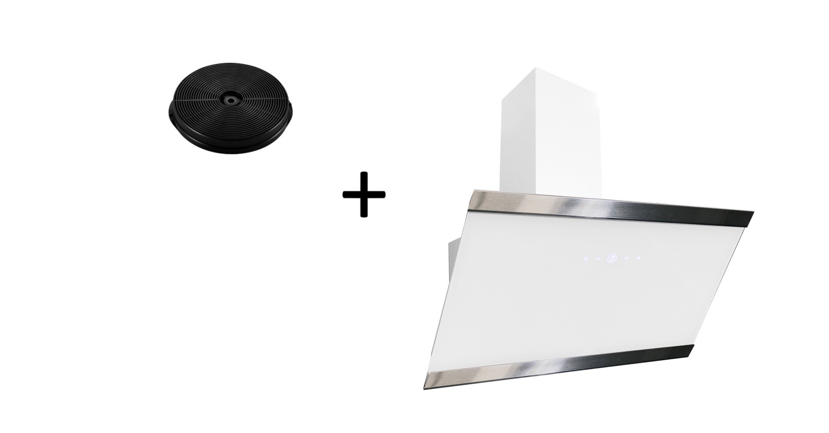 Cooker hood sloping hood head free white 90 cm LED + filter recirculation set respekta