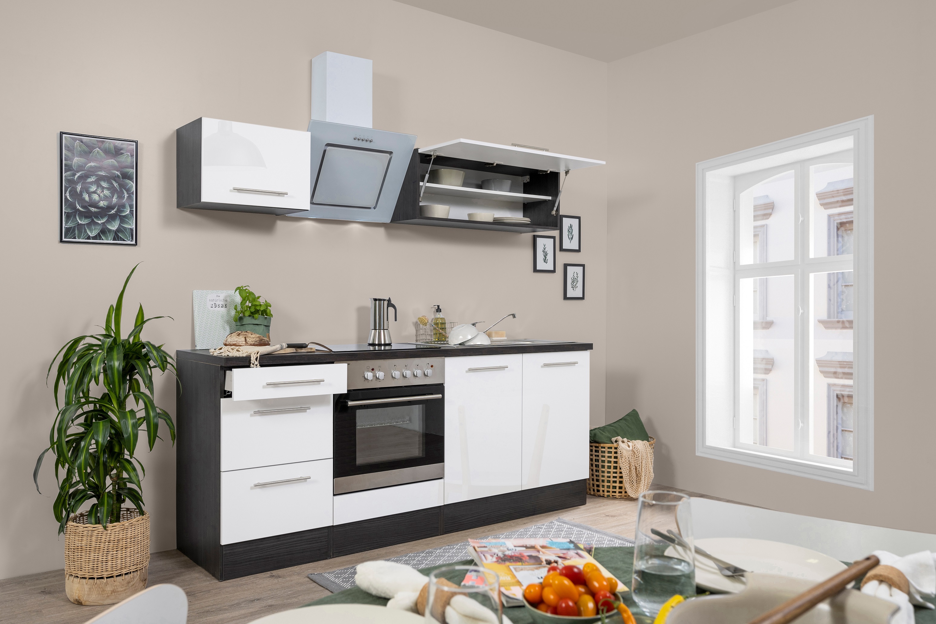 respekta kitchen unit kitchen block fitted kitchen high gloss 210 cm oak white