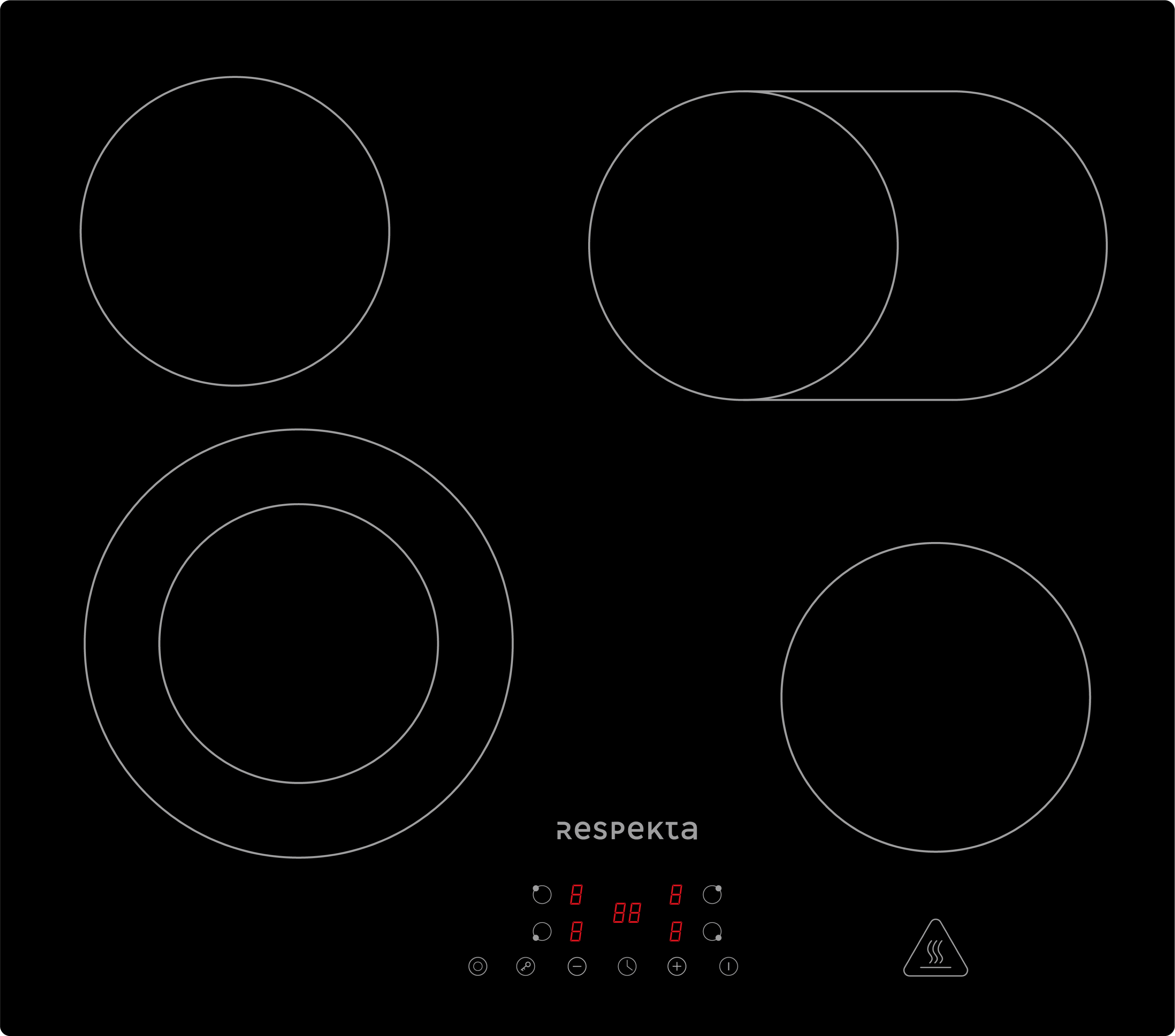 Kochfeld Glaskeramik autark 4 Zonen 60 cm Bräterzone Zweikreiszone Respekta Kochfeld Glaskeramik autark 4 Zonen 60 cm Bräterzone Zweikreiszone Respekta
