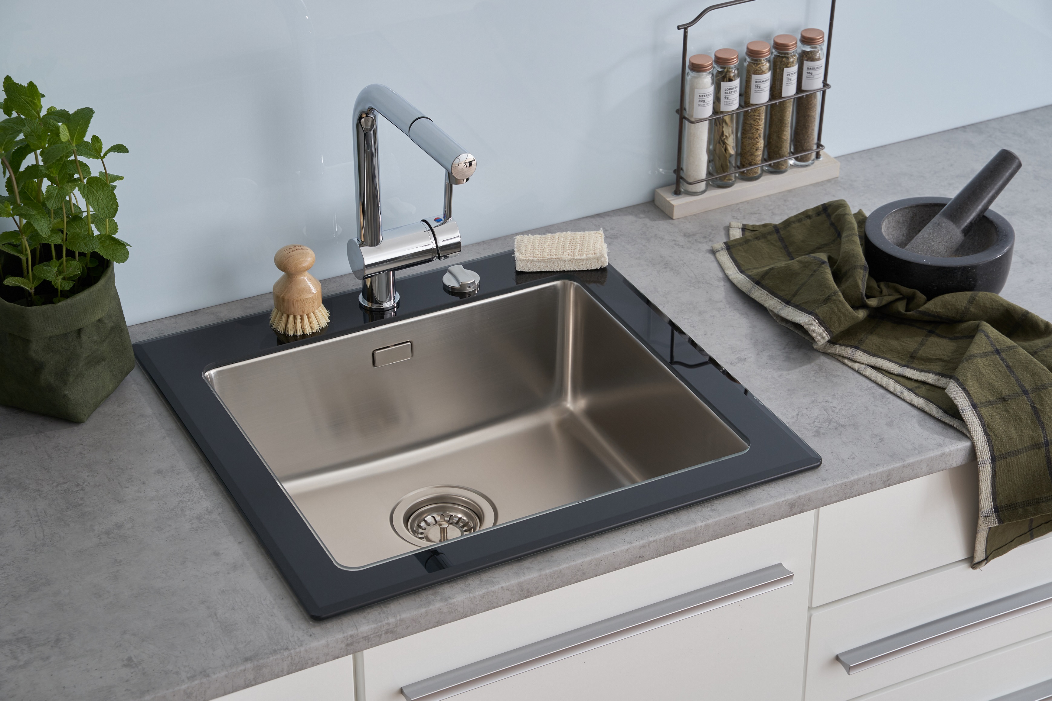 respekta sink built-in sink glass kitchen sink glass stainless steel 55 x 53 black