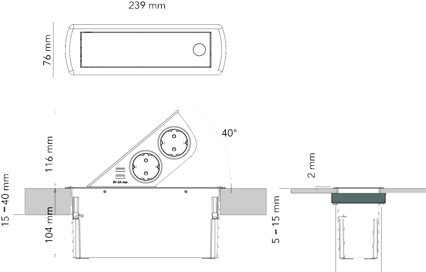 Tischsteckdose Einbausteckdose Versenkbar Steckdosenleiste USB 2-fach  Edelstahl