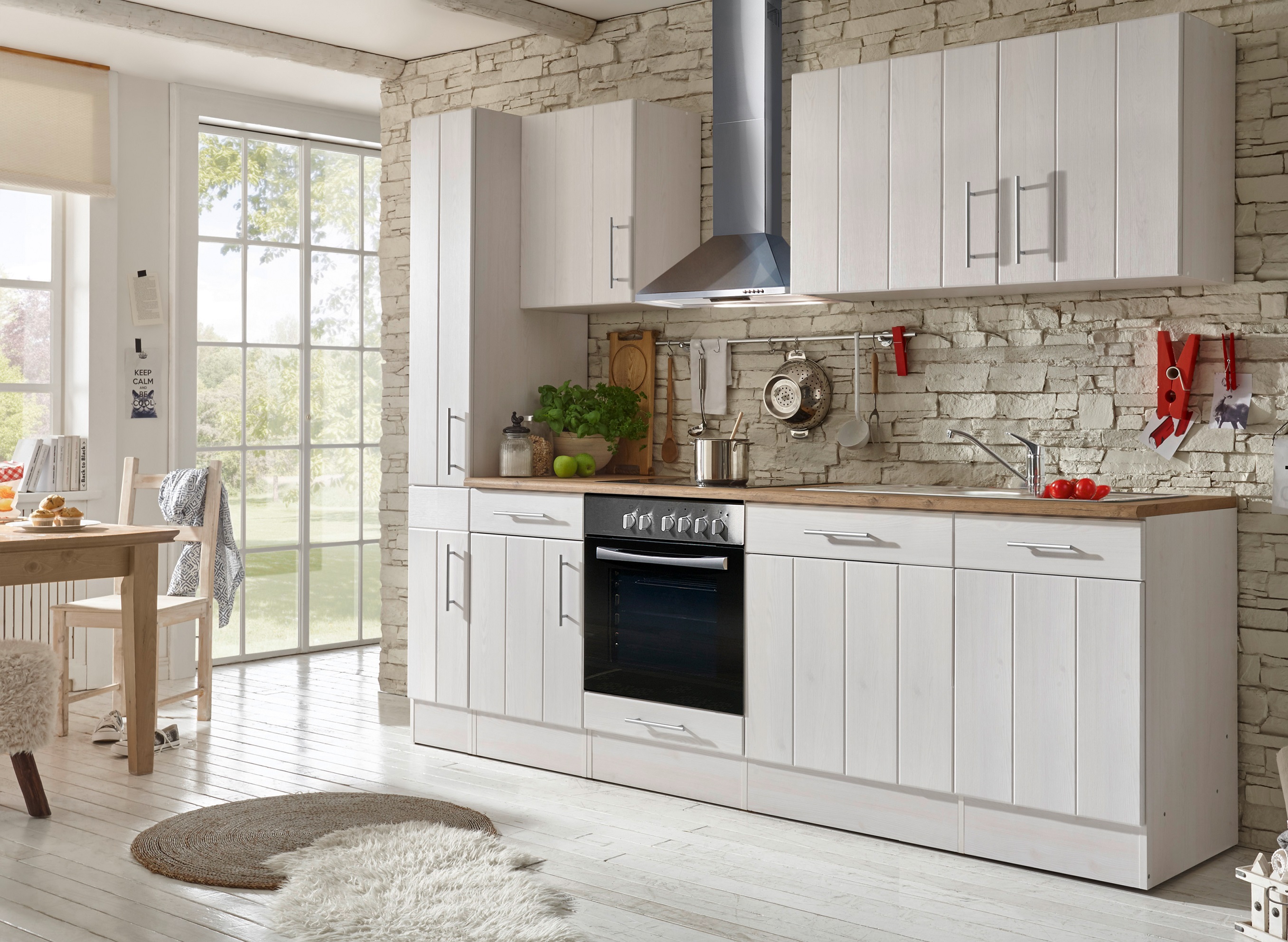 respekta Küche Küchenzeile Küchenblock Landhausküche Einbauküche 250 cm weiß