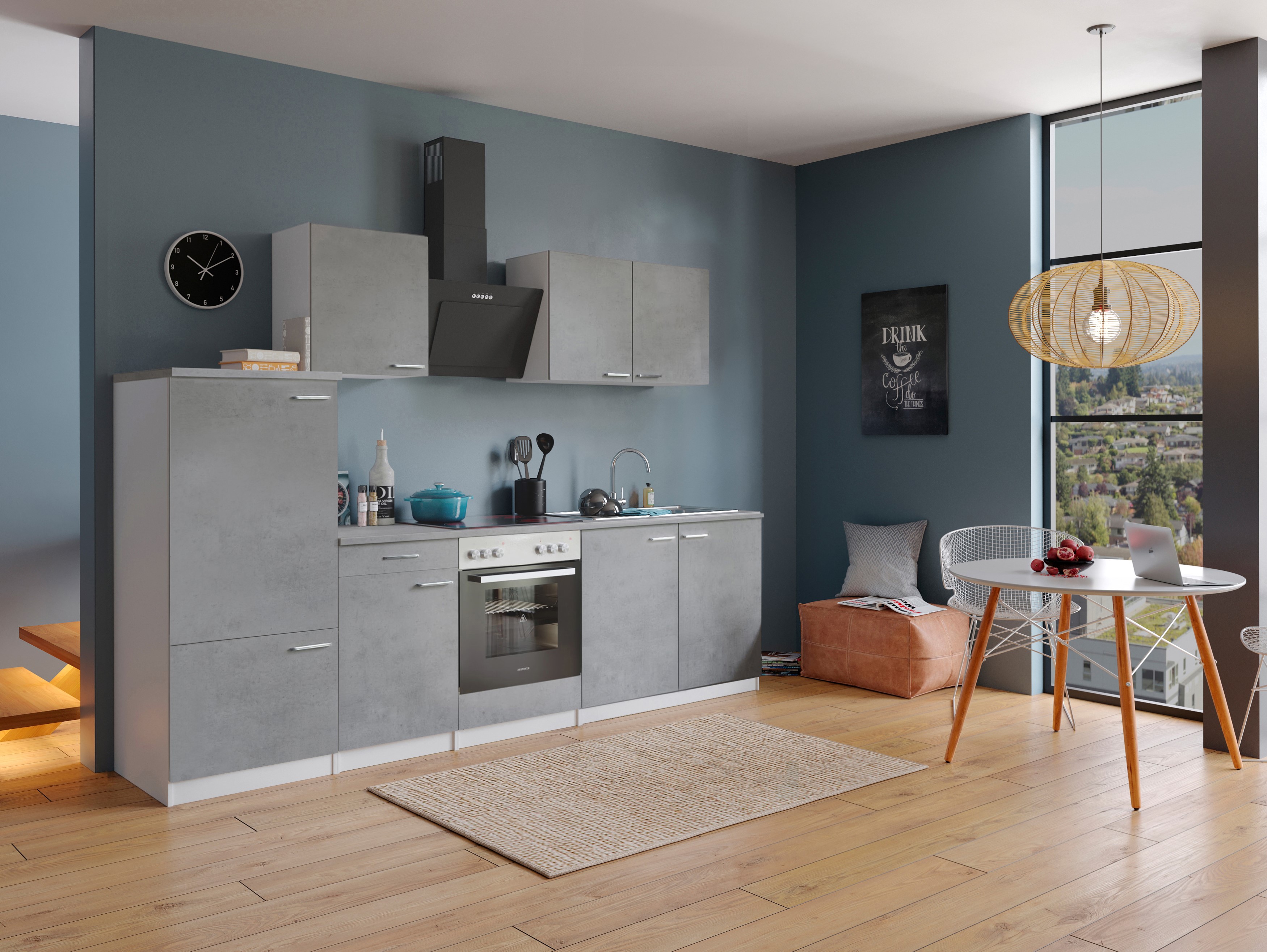 Küche Küchenzeile Küchenblock Einbauküche Weiß Beton Malia 270 cm Respekta Küche Küchenzeile Küchenblock Einbauküche Weiß Beton Malia 270 cm Respekta