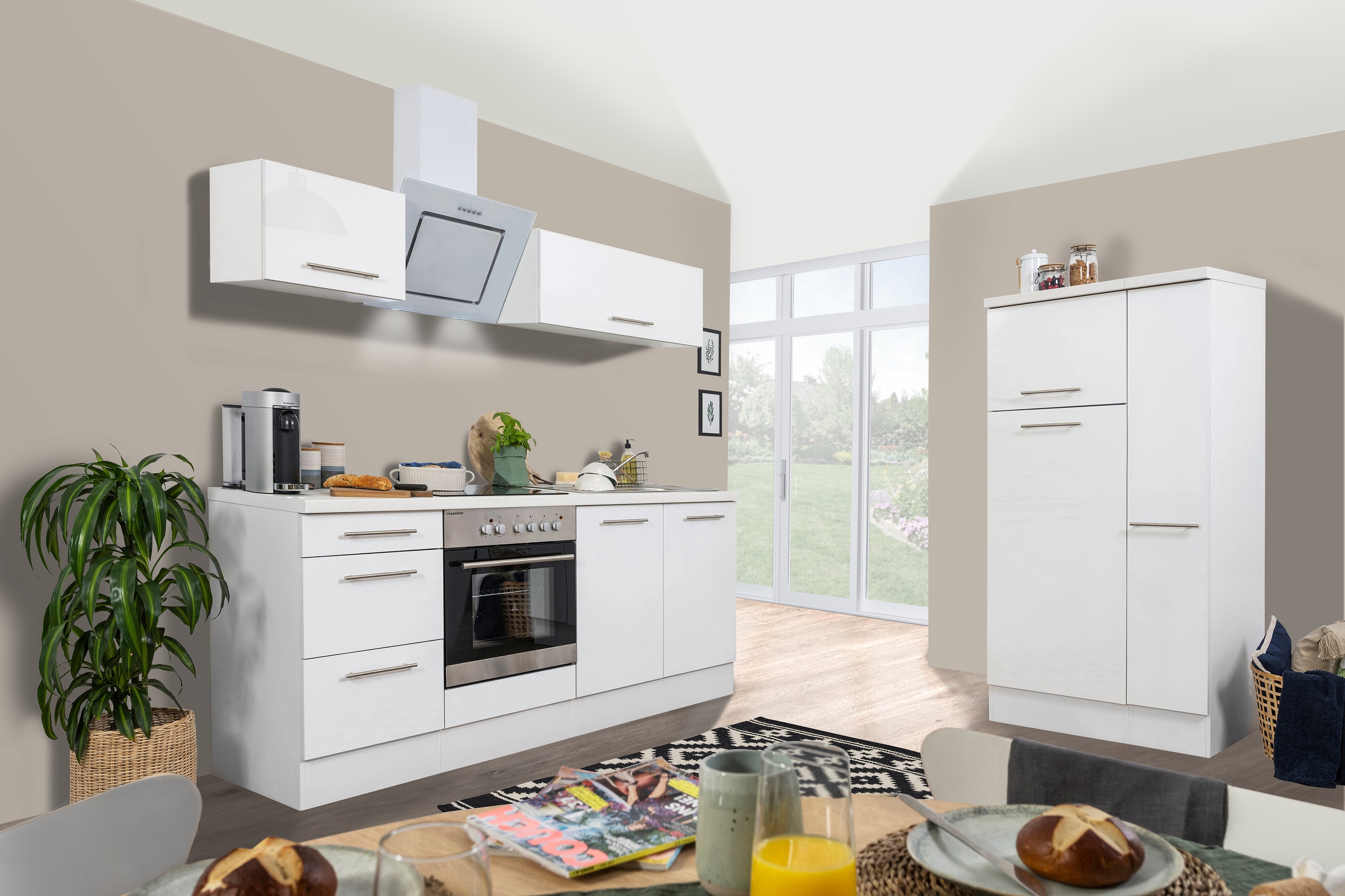 respekta kitchen unit kitchen block fitted kitchen complete high gloss 300cm white