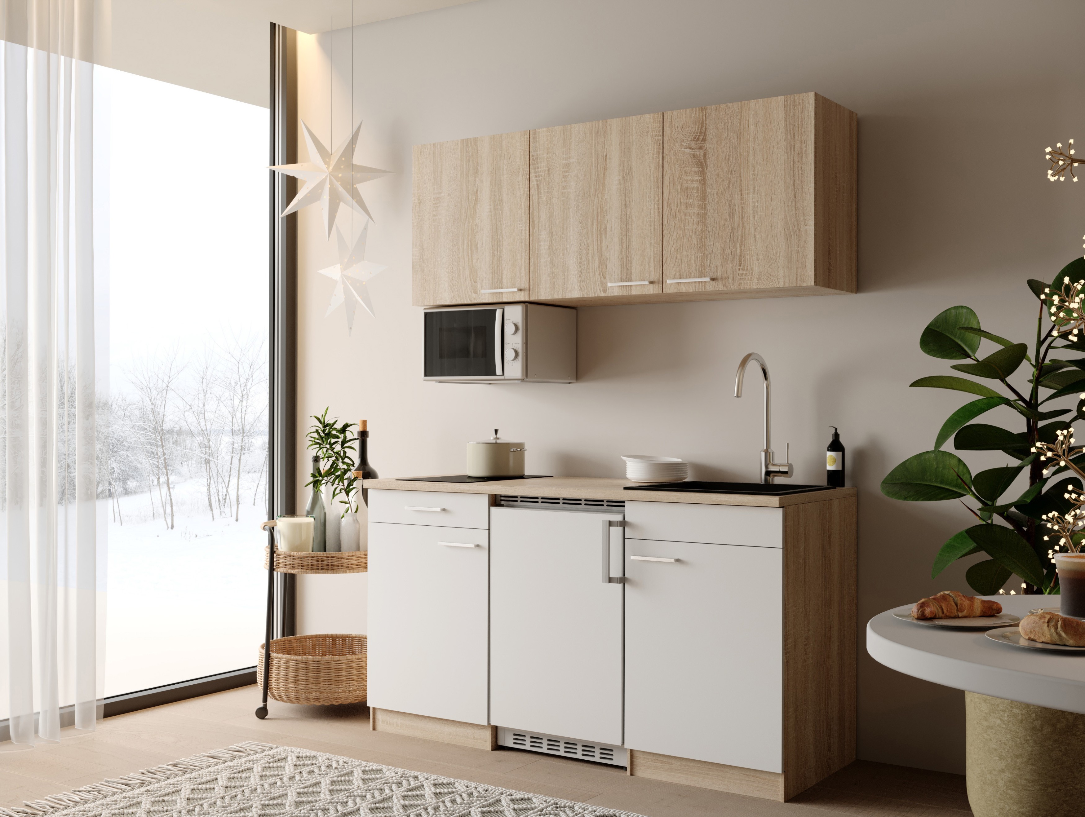 Küche Küchenzeile Einbauküche Singleküche Eiche Weiß Ingrid 150 cm Respekta