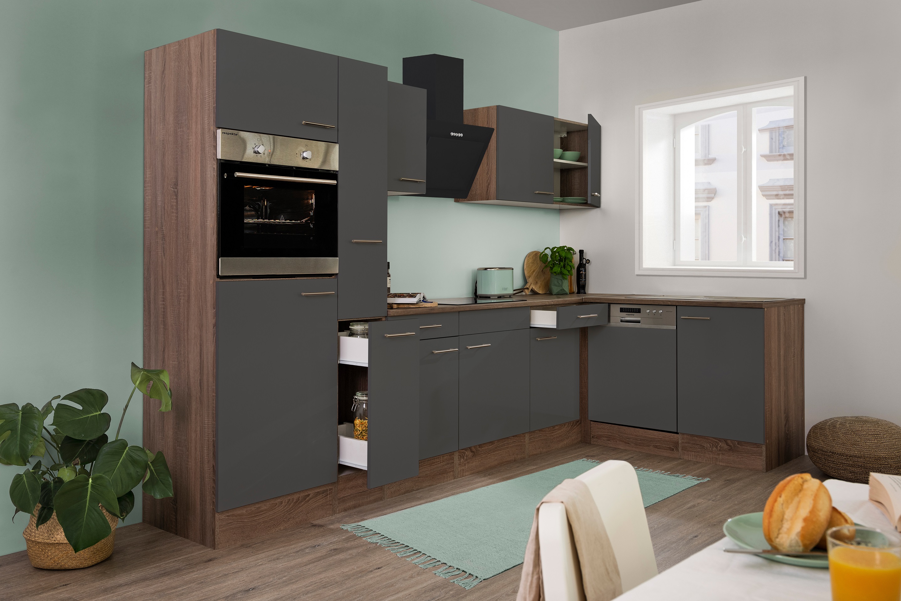 respekta cucina ad angolo cucina cucina a L rovere York grigio 310x172cm