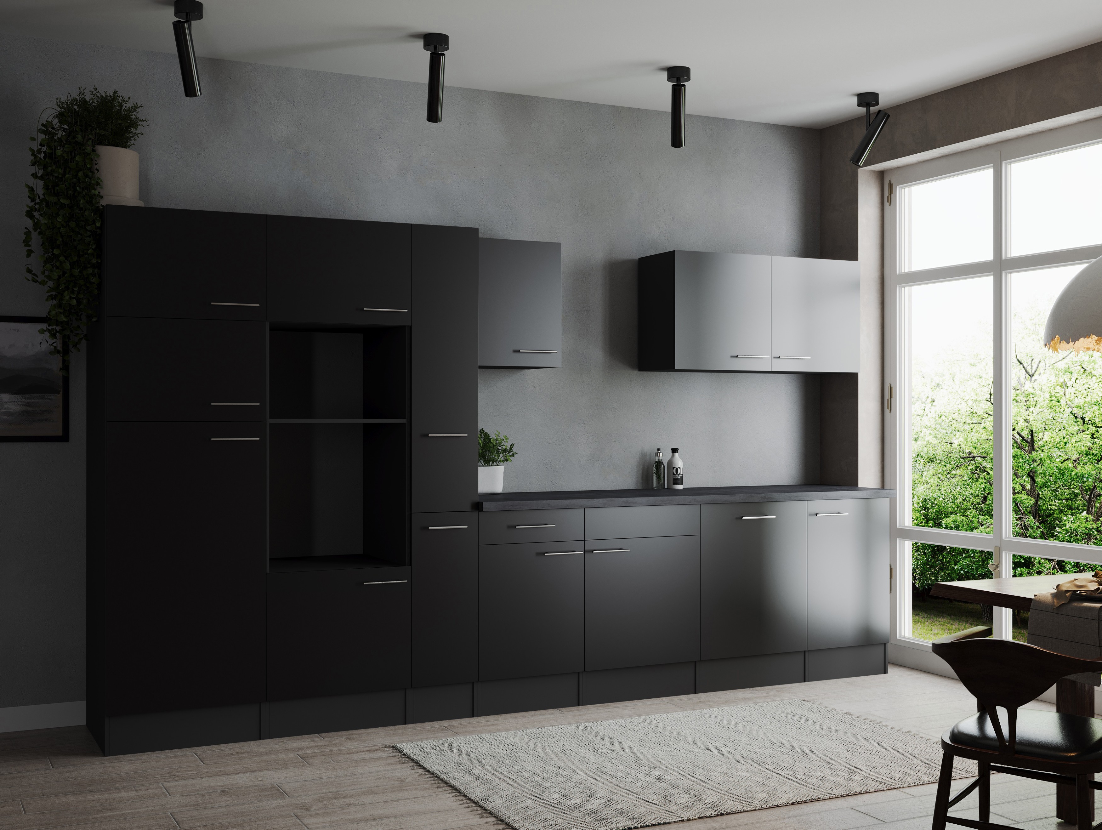 Küche Küchenzeile Leerblock Grau Matt Schwarz Oliver 370 cm Respekta