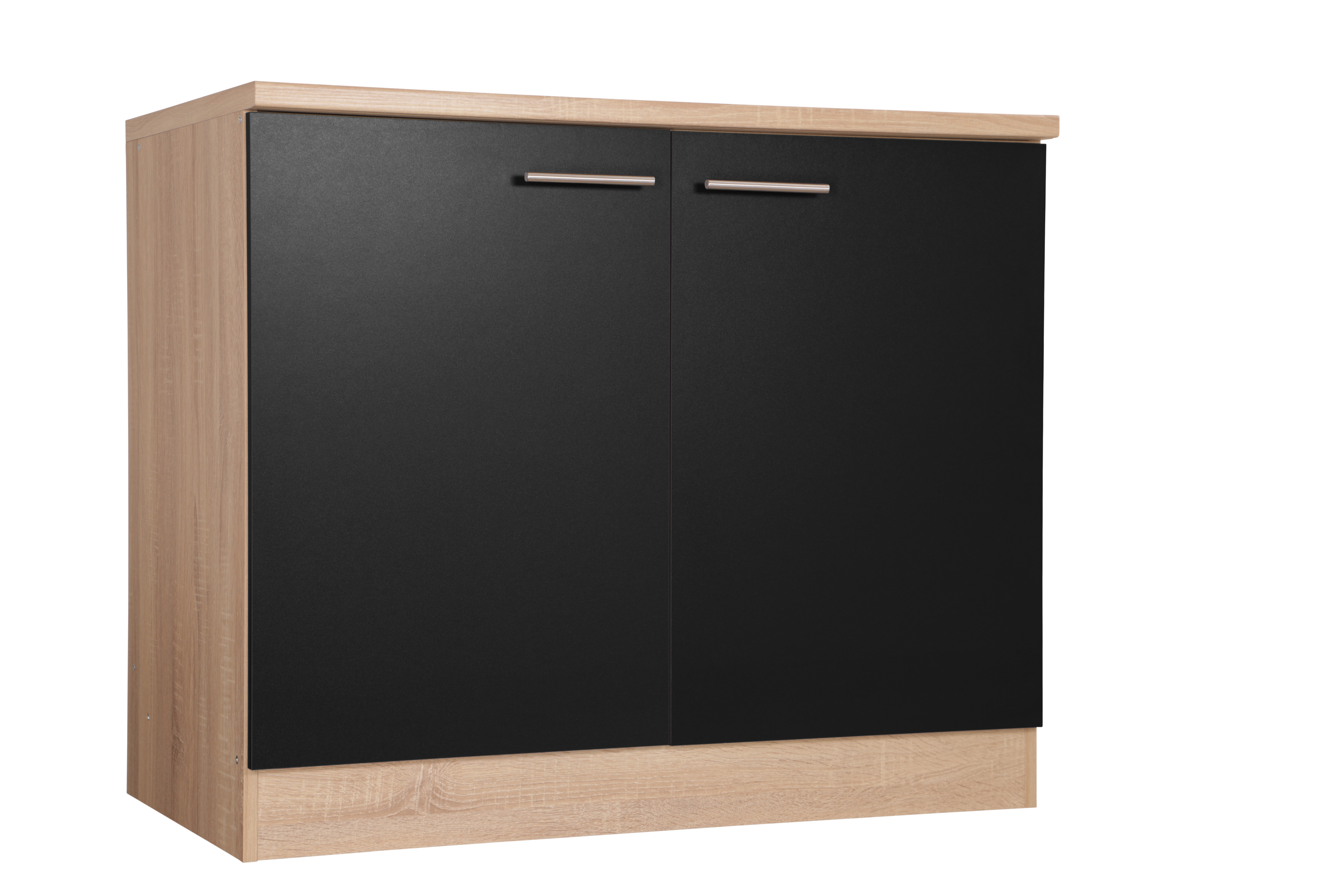 Spülenunterschrank Küchenschrank 100 cm Eiche Sägerau Schwarz Merle Respekta