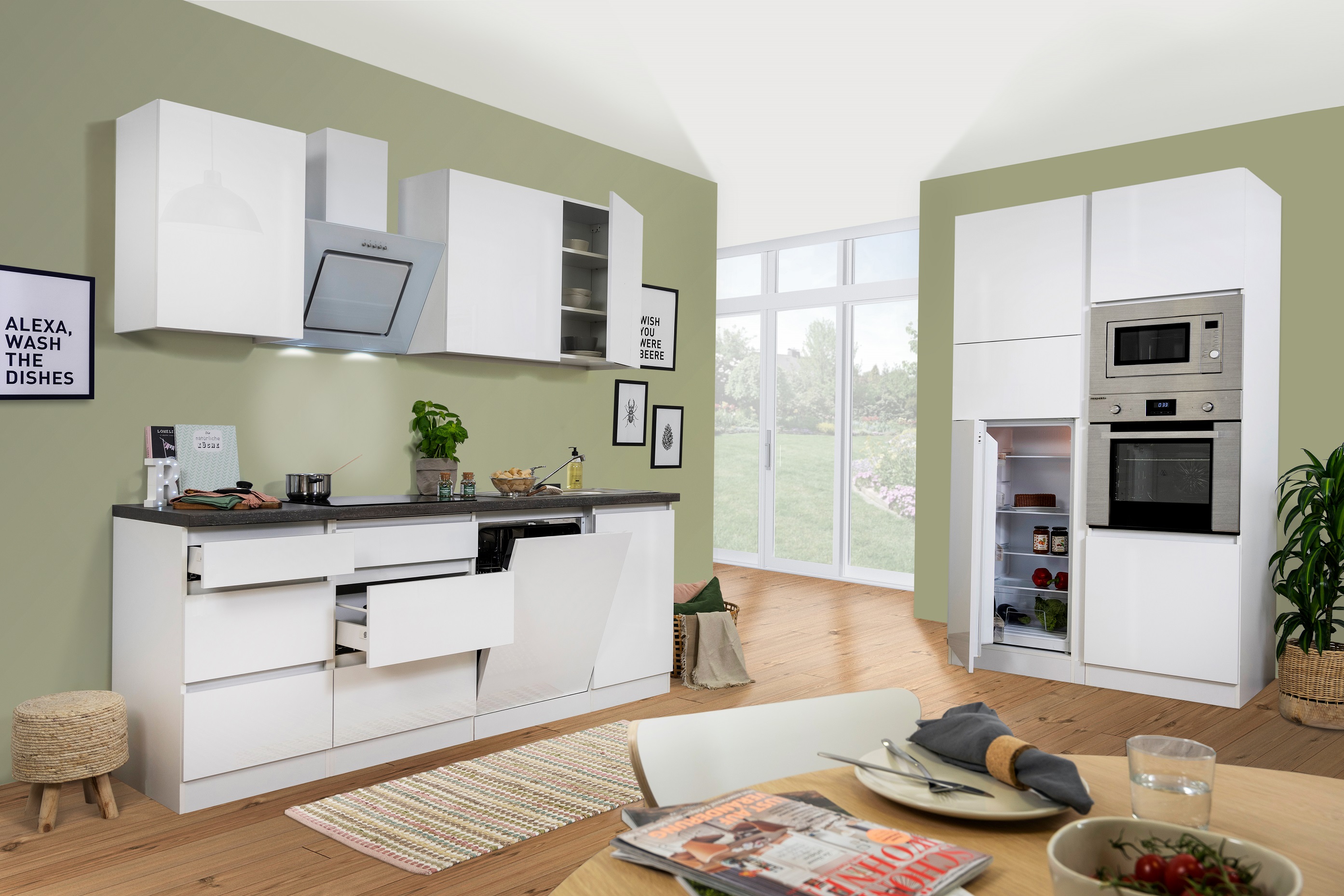 respekta Cuisine Kitchenette bloc de cuisine sans poignées Cuisine intégrée 345 cm blanc brillant