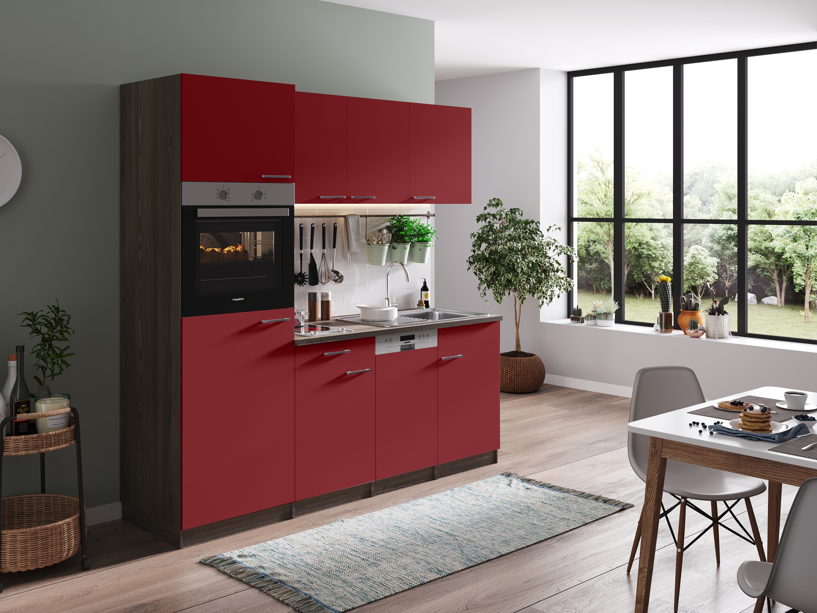 respekta Unità Cucina Cucina Fitted Singola 205 cm York Oak Red