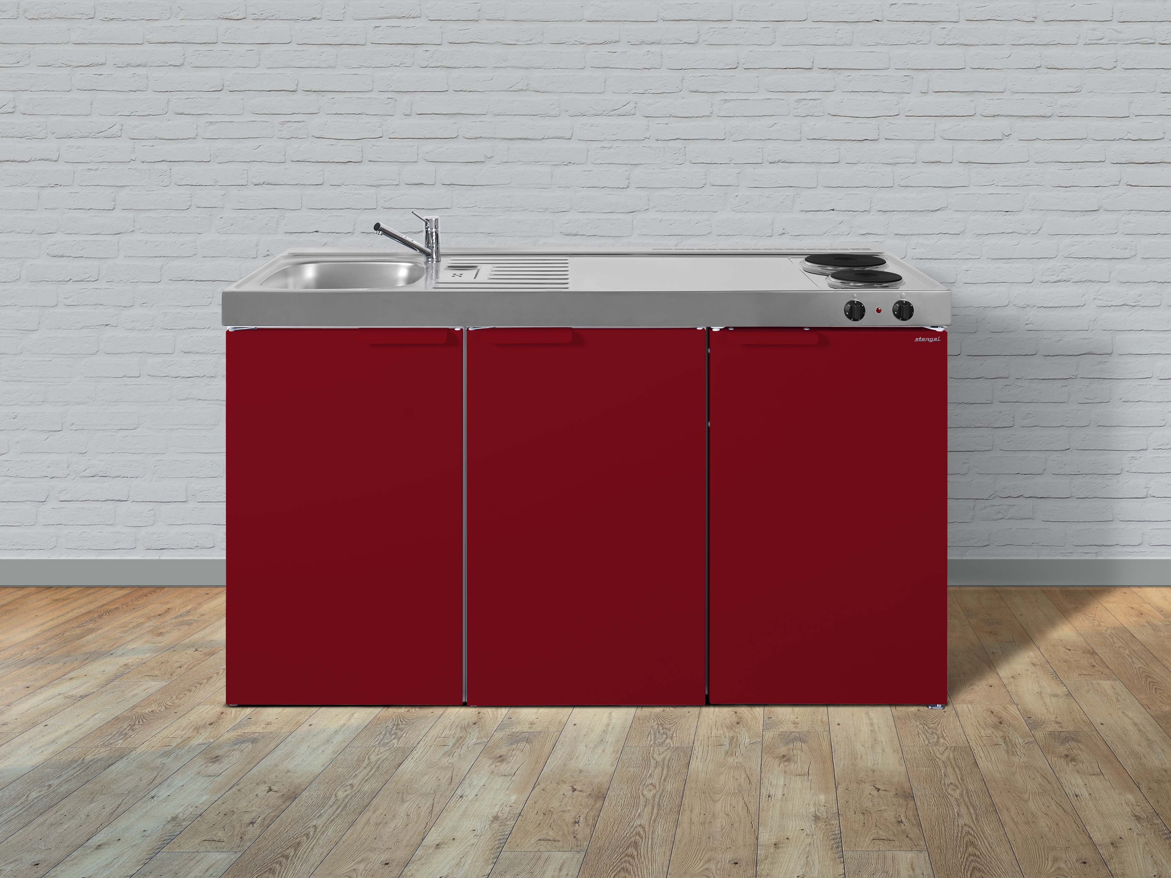 Stengel Miniküche Pantryküche Single Küche 150cm rot Metall Becken links