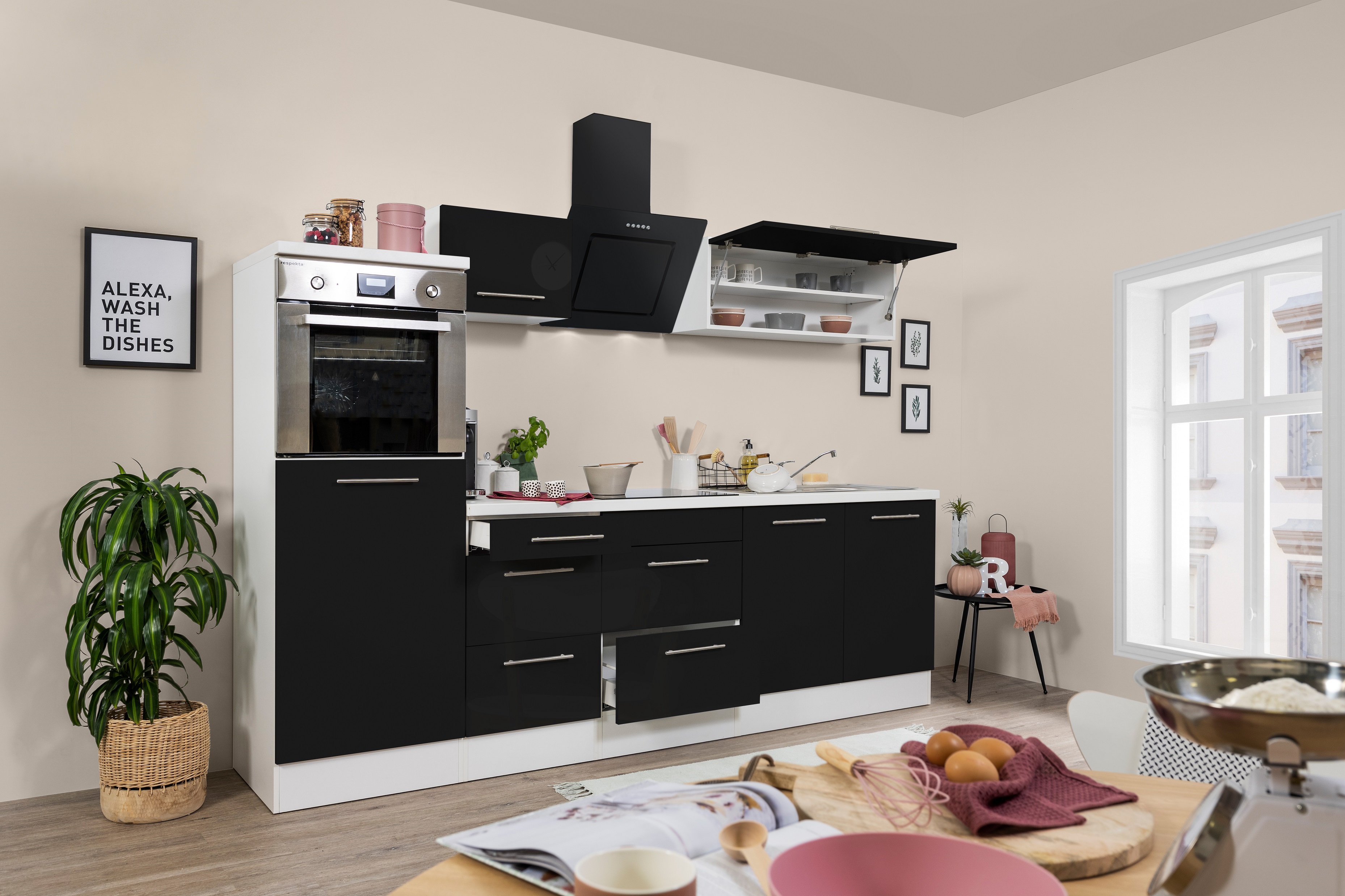 respekta kitchen unit kitchen block fitted kitchen 270cm high gloss white black