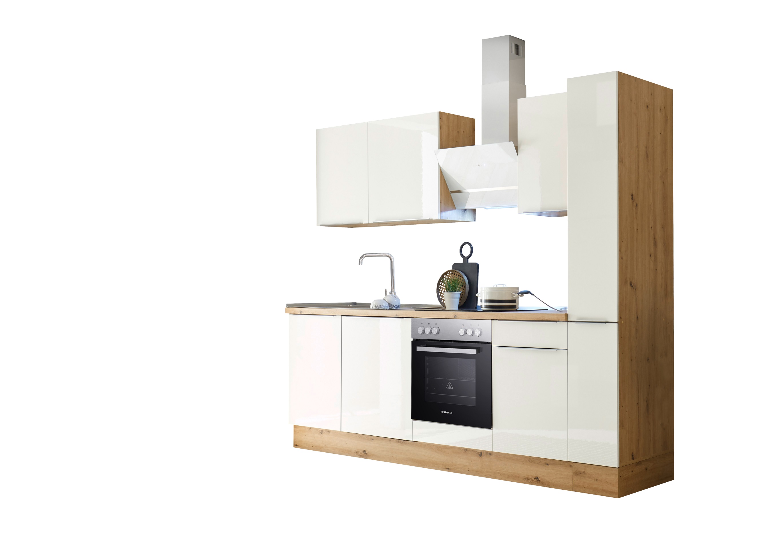 Mobile cucina Respecta Marleen Premium 250 cm Piano di lavoro in rovere artigianale bianco