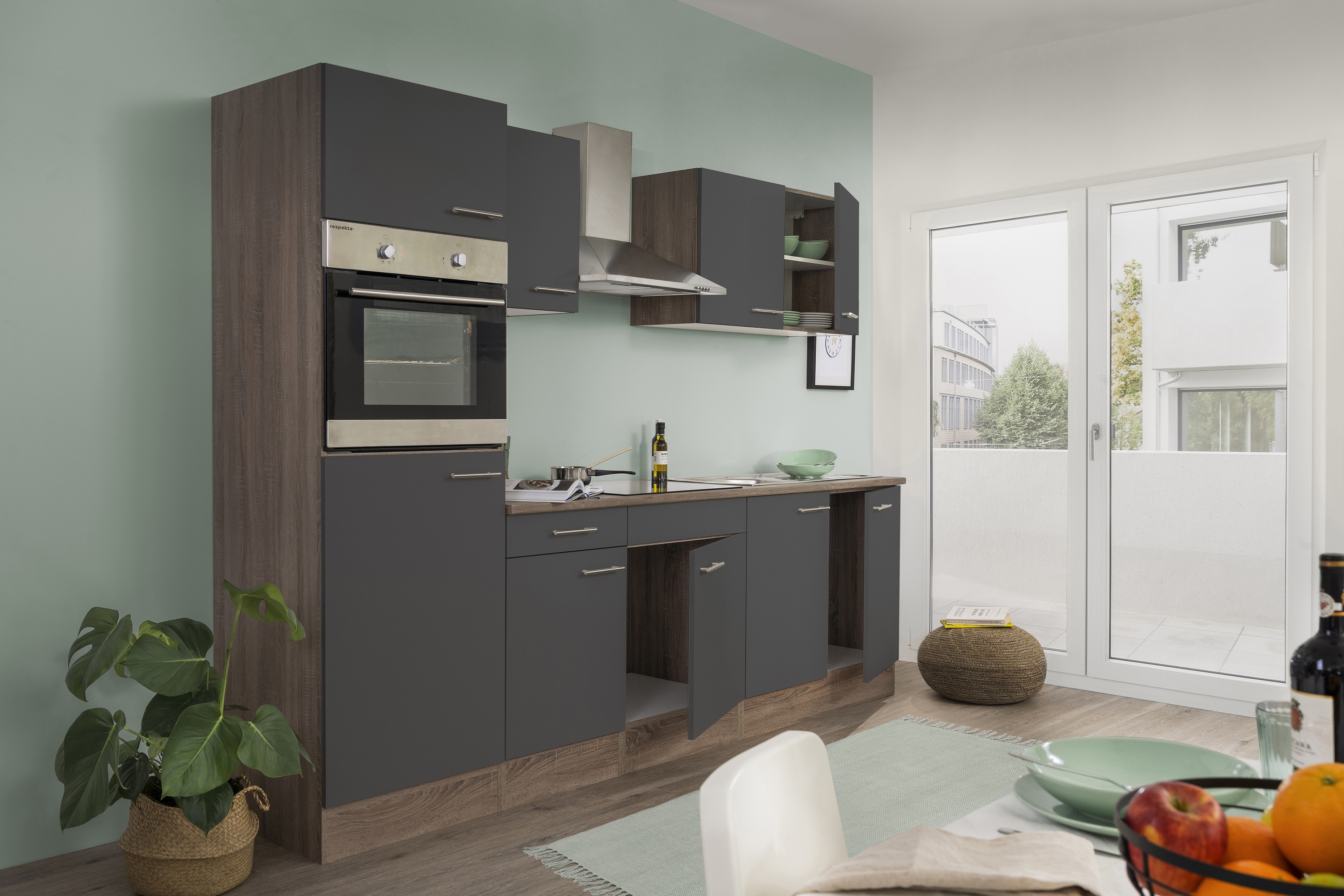 respekta kitchen unit kitchen built-in kitchen block empty block 270 cm oak York gray