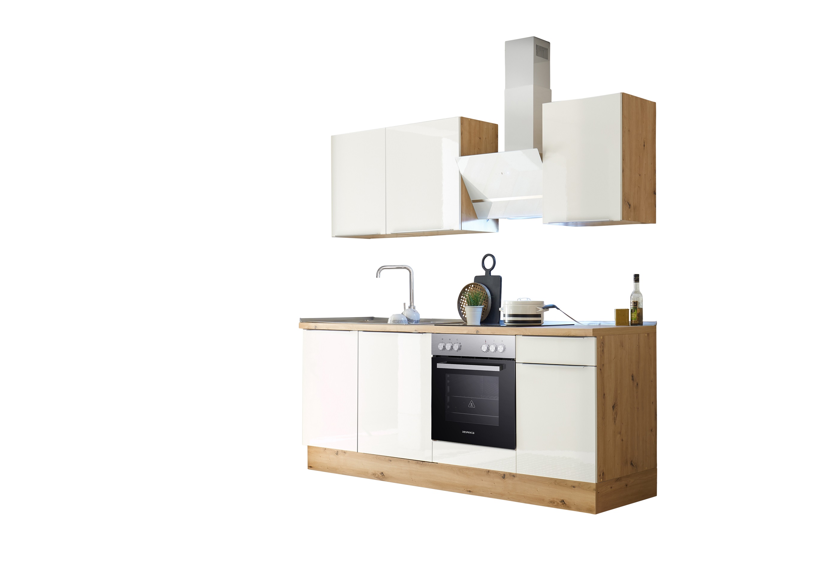 Küche Küchenzeile Küchenblock Marleen Premium 220 cm Weiß Artisan Eiche Respekta
