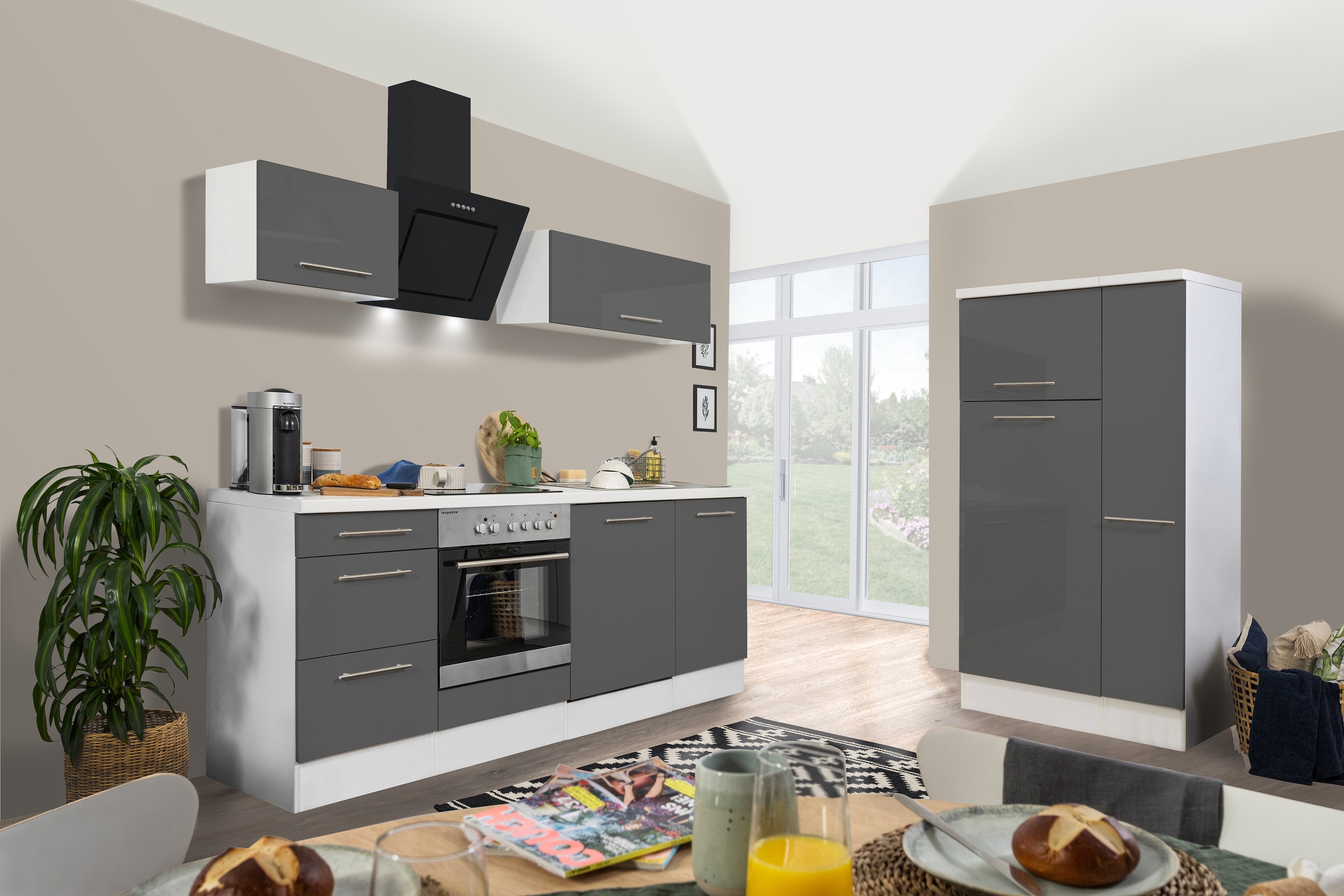 respekta kitchen unit kitchen block fitted kitchen high gloss 310cm white grey