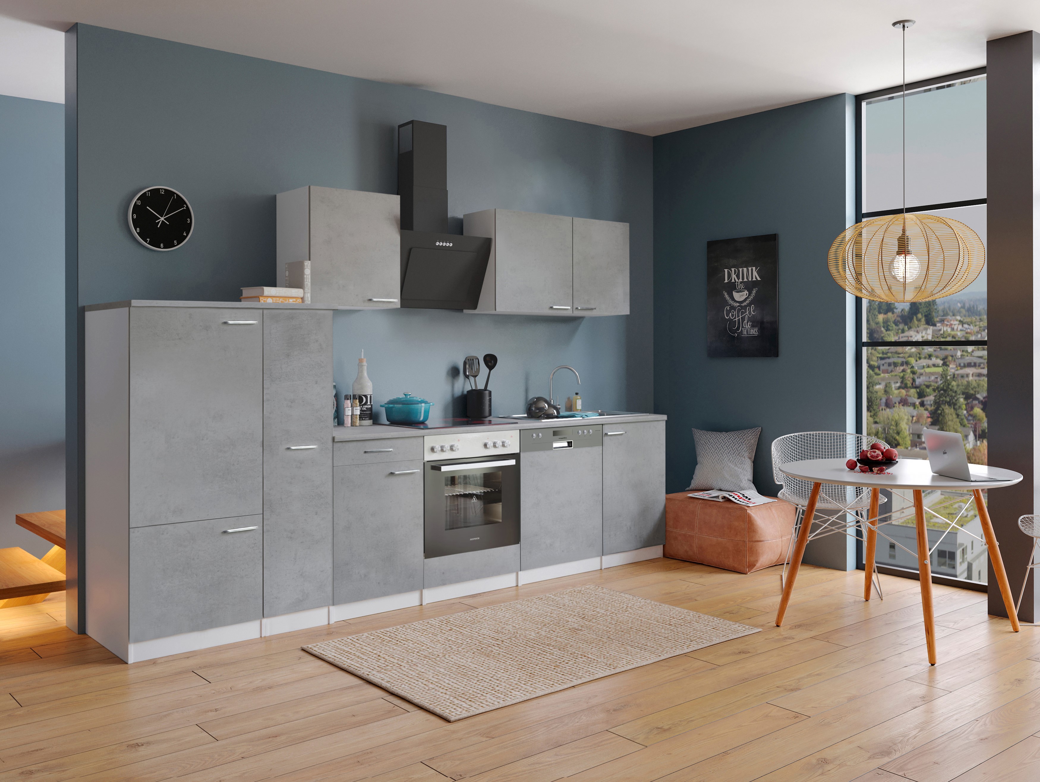 Küche Küchenzeile Küchenblock Einbauküche Weiß Beton Malia 310 cm Respekta Küche Küchenzeile Küchenblock Einbauküche Weiß Beton Malia 310 cm Respekta