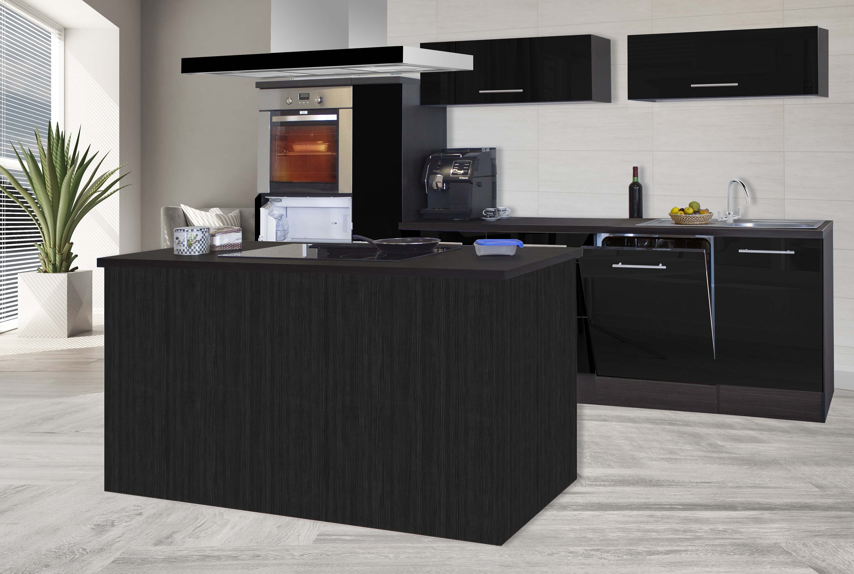 respekta unità cucina isola cucina built-in blocco cucina 310 cm rovere nero