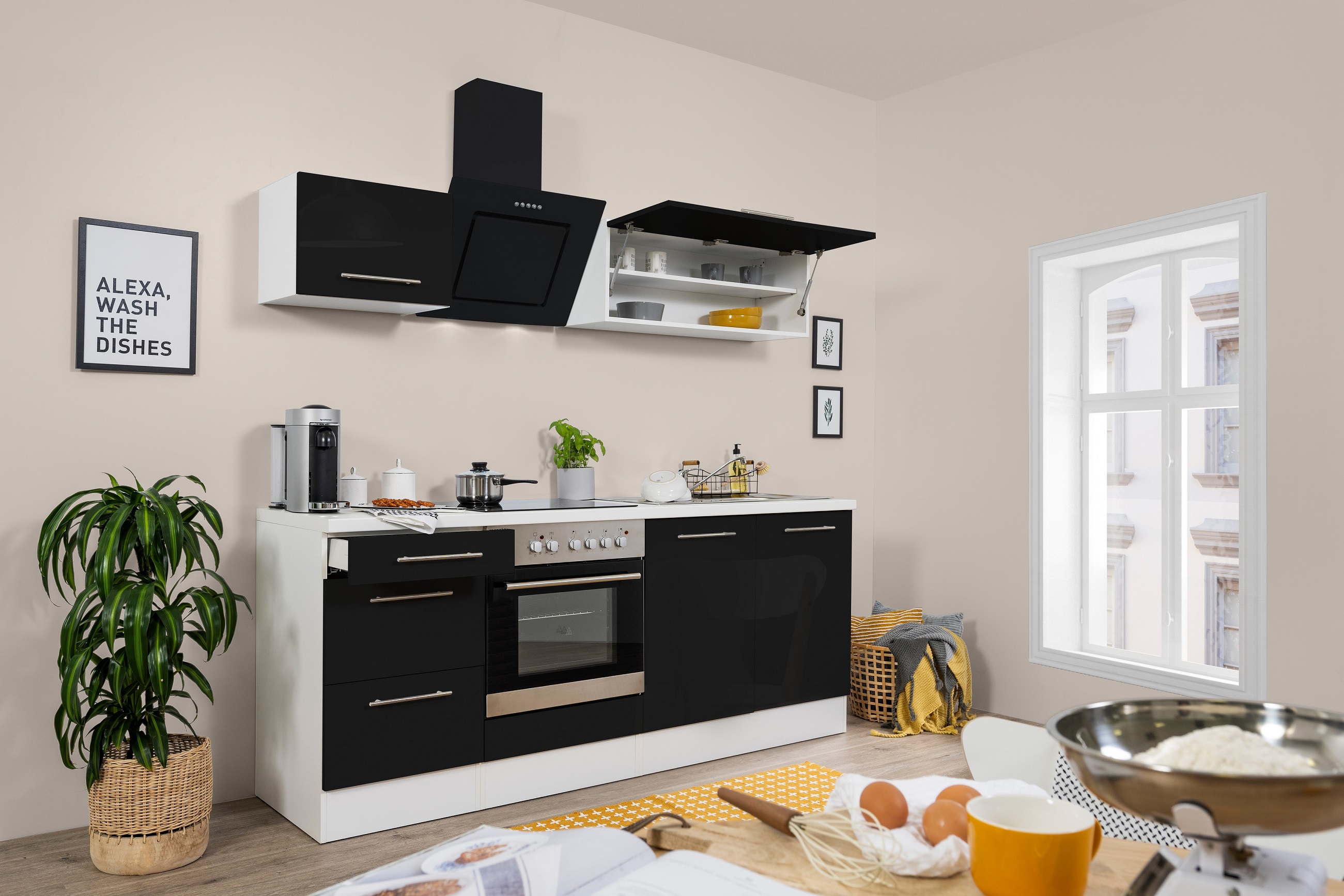 respekta kitchen unit kitchen block fitted kitchen high gloss 210 cm white black