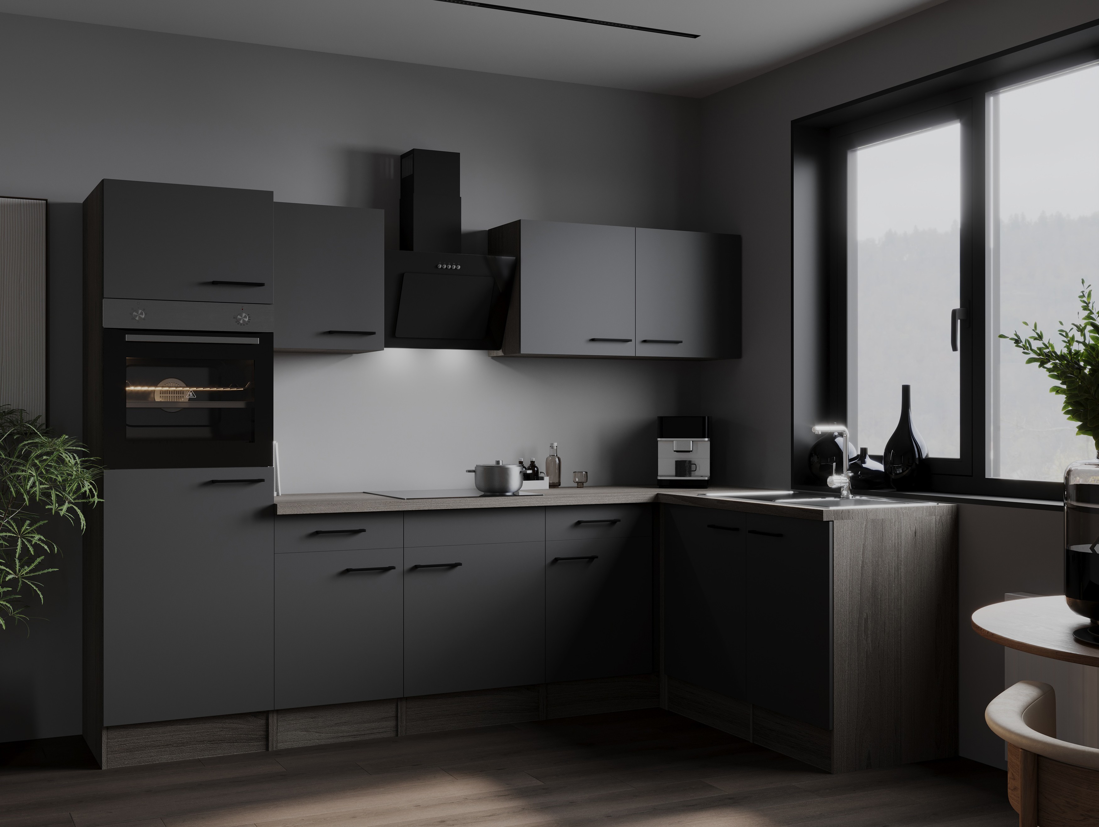 L Küche Küchenzeile Winkelküche Eiche York Grau Matt Oliver 280 x 172 cm Respekta