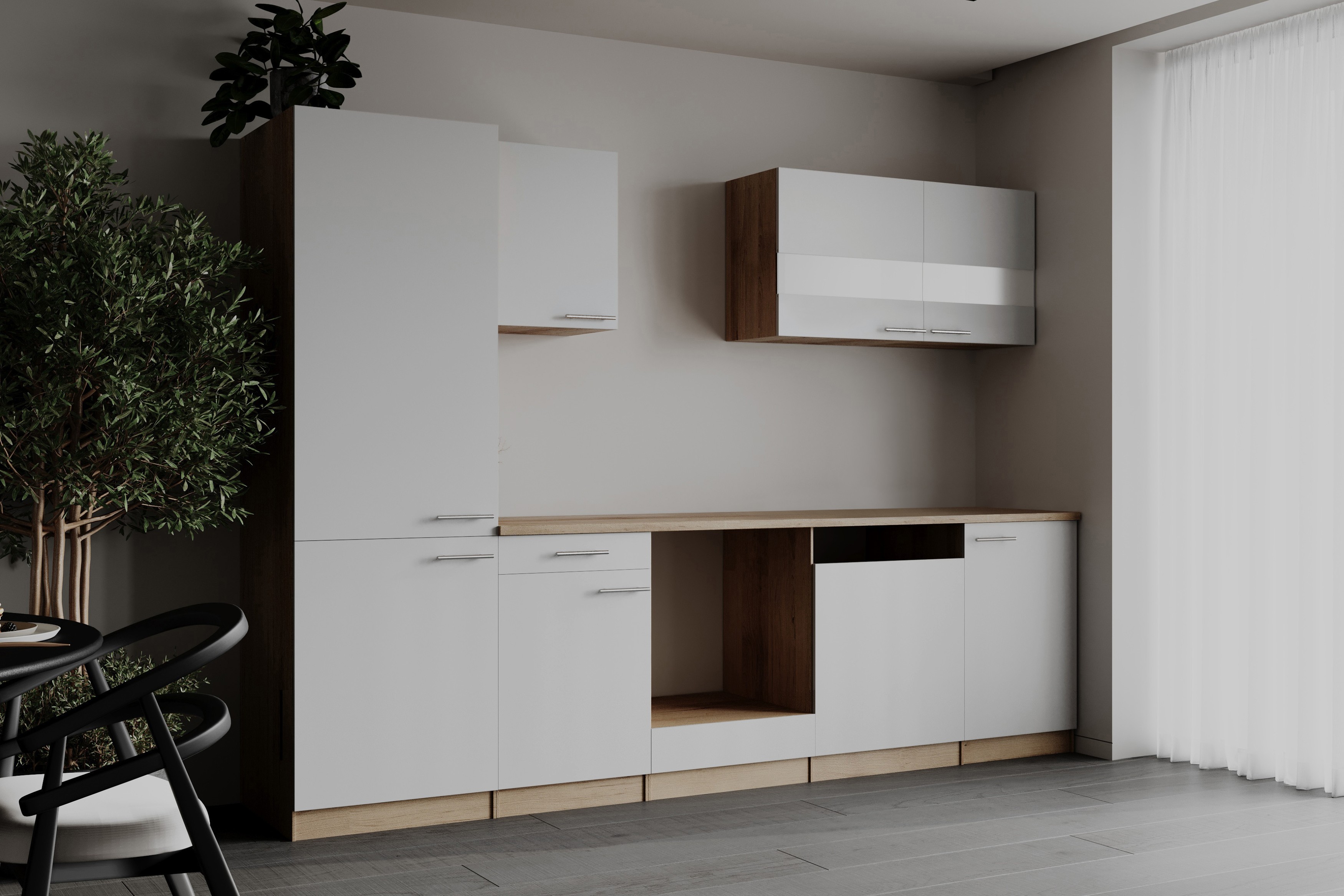 Einbauküche Küchenzeile Leerblock Eiche Sägerau Weiß Merle 280 cm Respekta