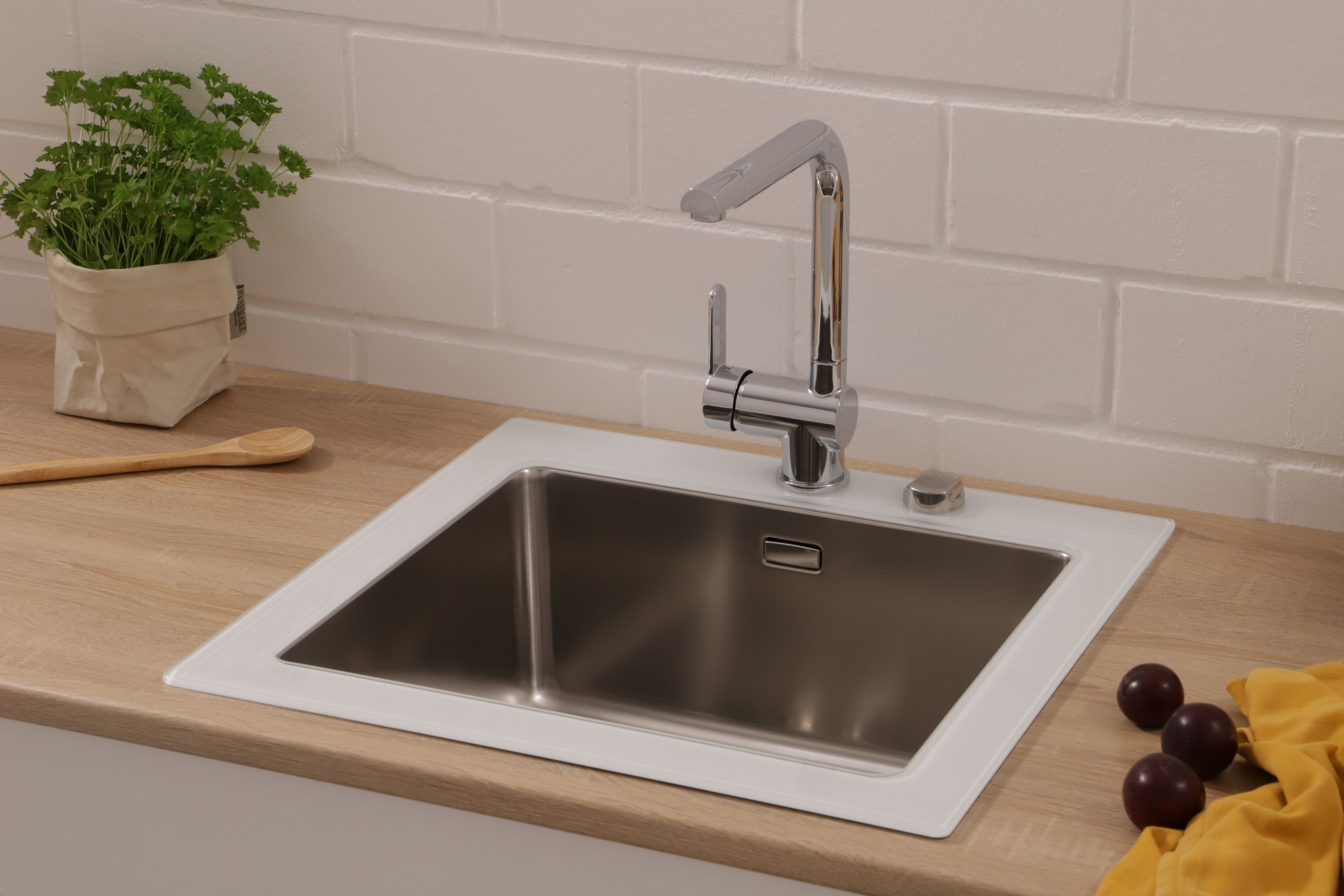 respekta sink built-in sink glass kitchen sink glass stainless steel 55 x 53 white