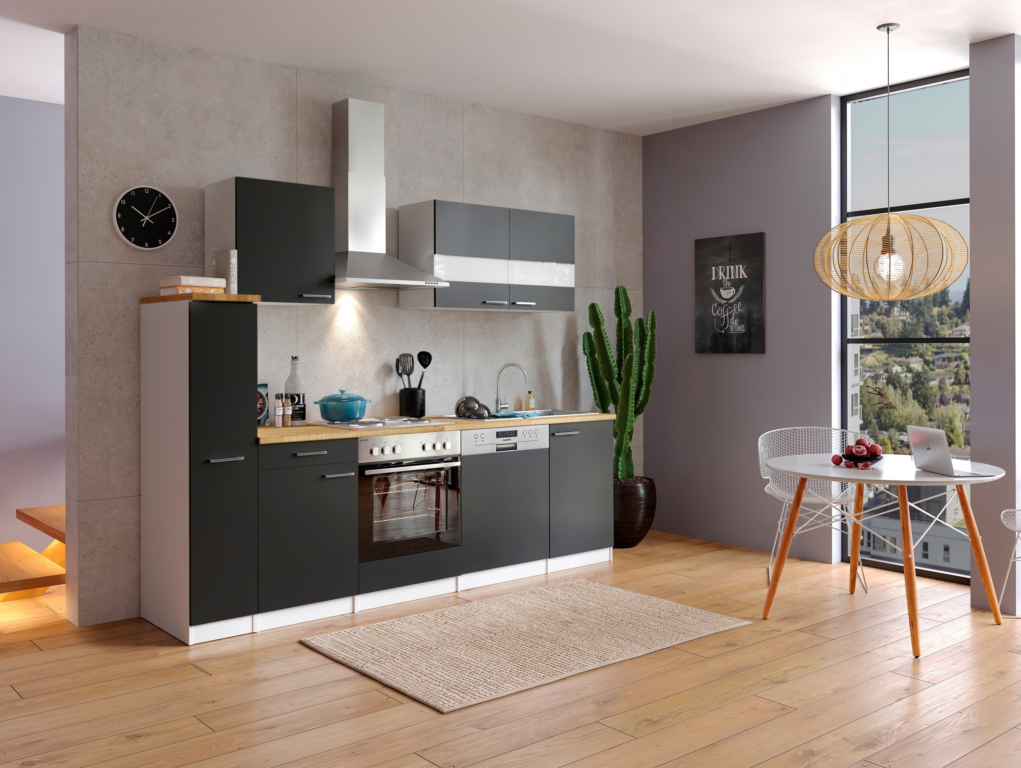 Küche Küchenzeile Küchenblock Einbauküche Weiß Schwarz Malia 250 cm Respekta Küche Küchenzeile Küchenblock Einbauküche Weiß Schwarz Malia 250 cm Respekta