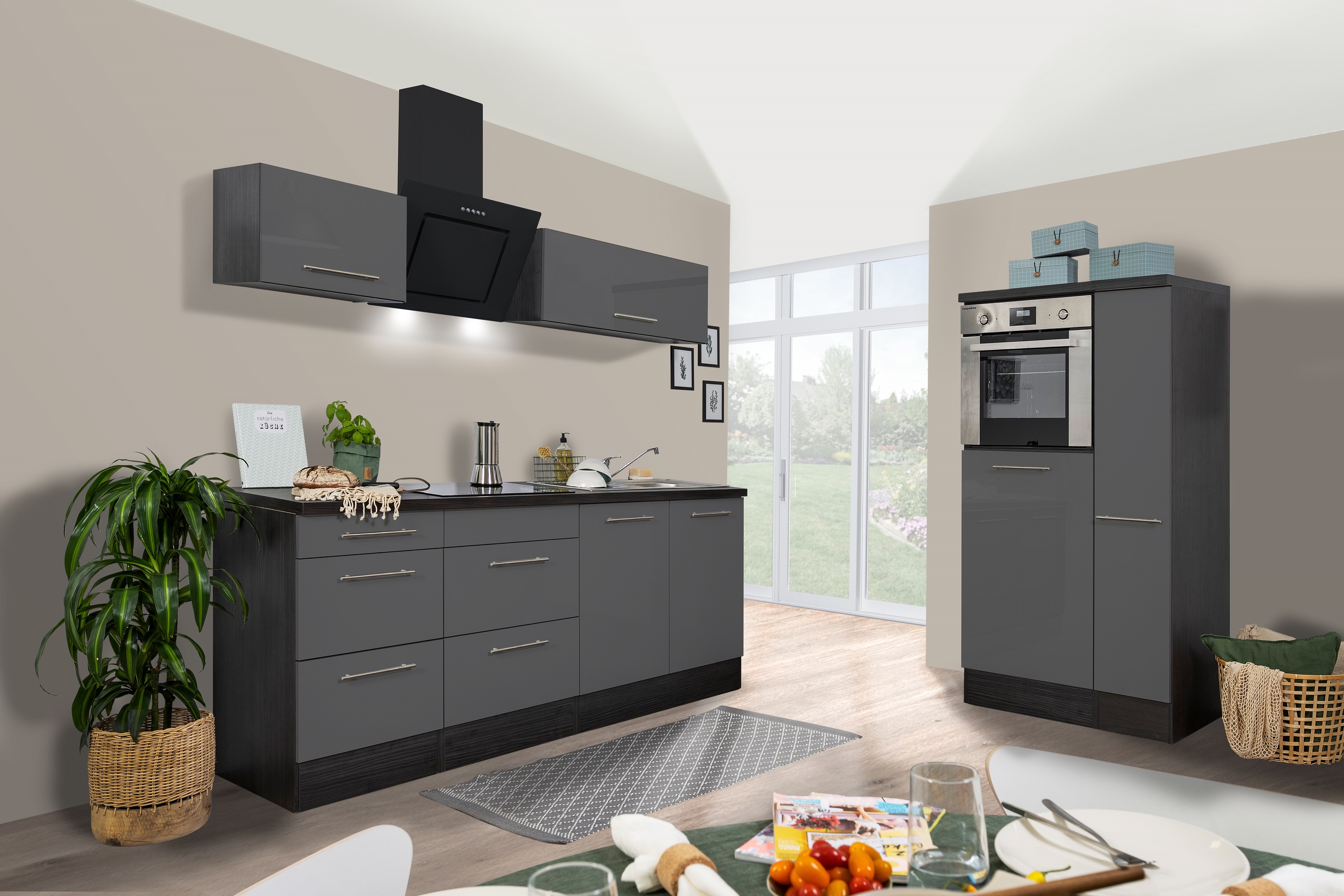 respekta kitchen unit kitchen block fitted kitchen 300 cm high gloss oak grey