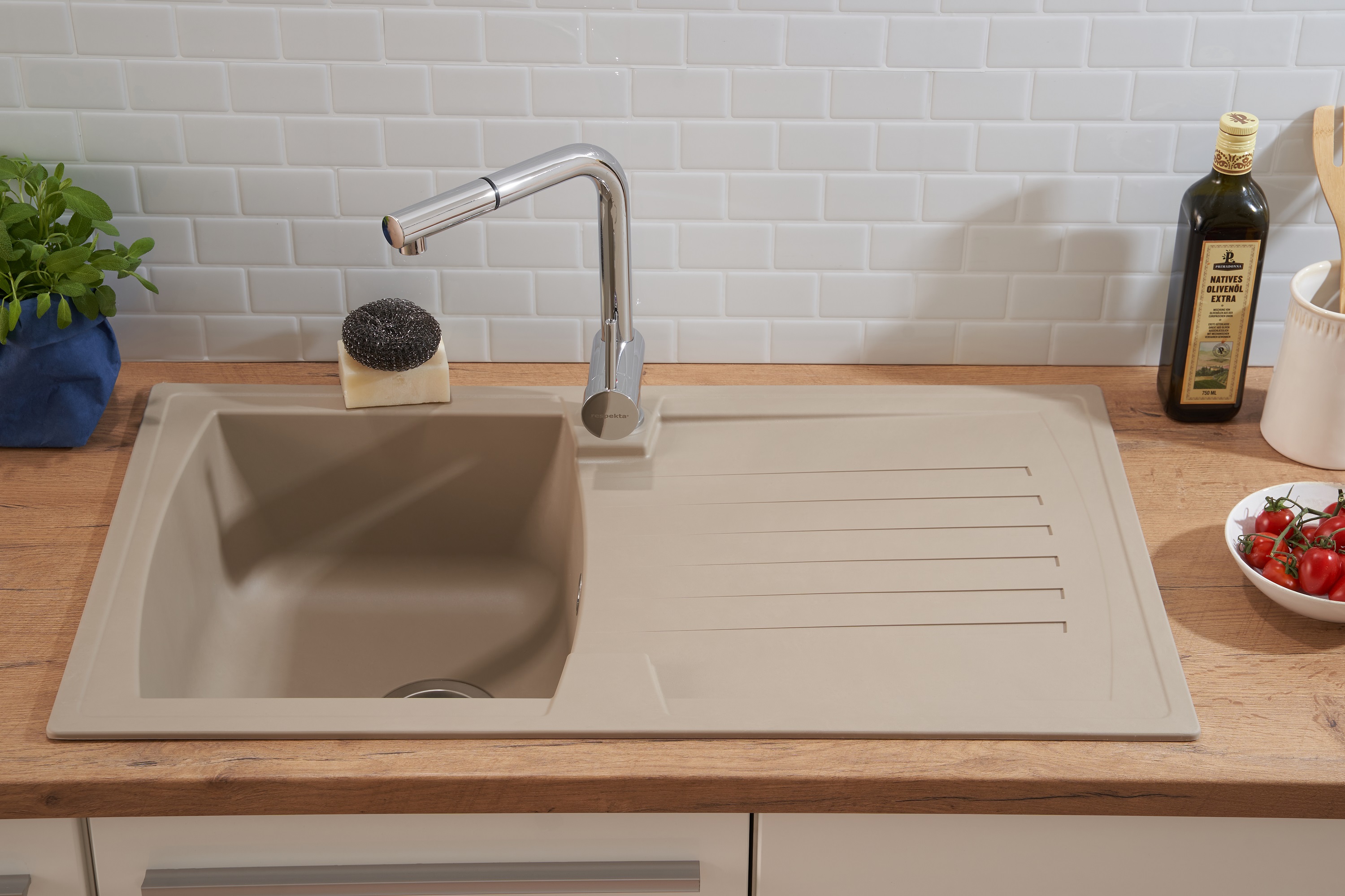 Kitchen Sink Built-In Granite Sink Mineralite 86x50 Beige respekta 