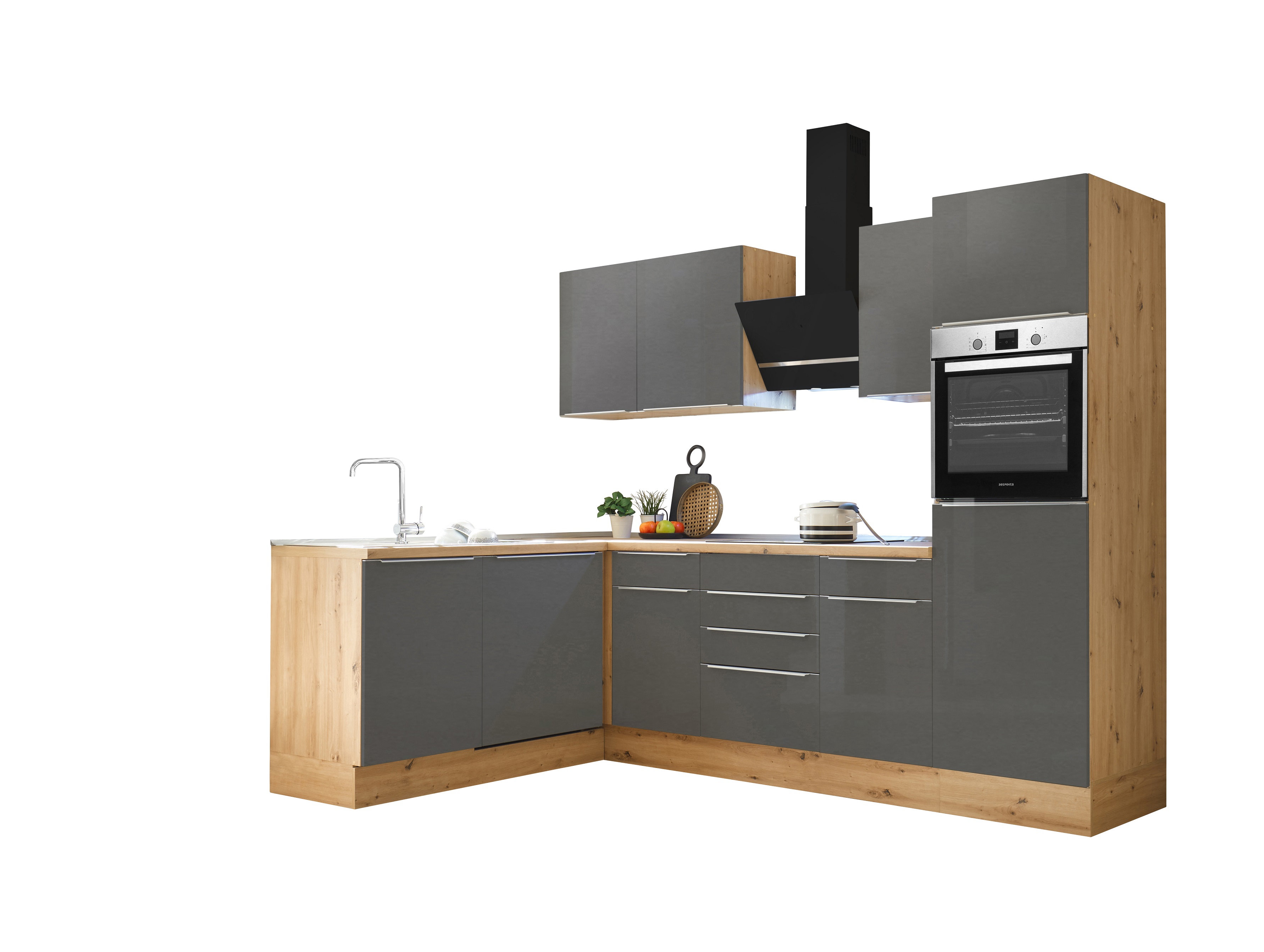 Küche Küchenzeile Winkelküche Marleen Premium 280 cm Grau Artisan Eiche Respekta