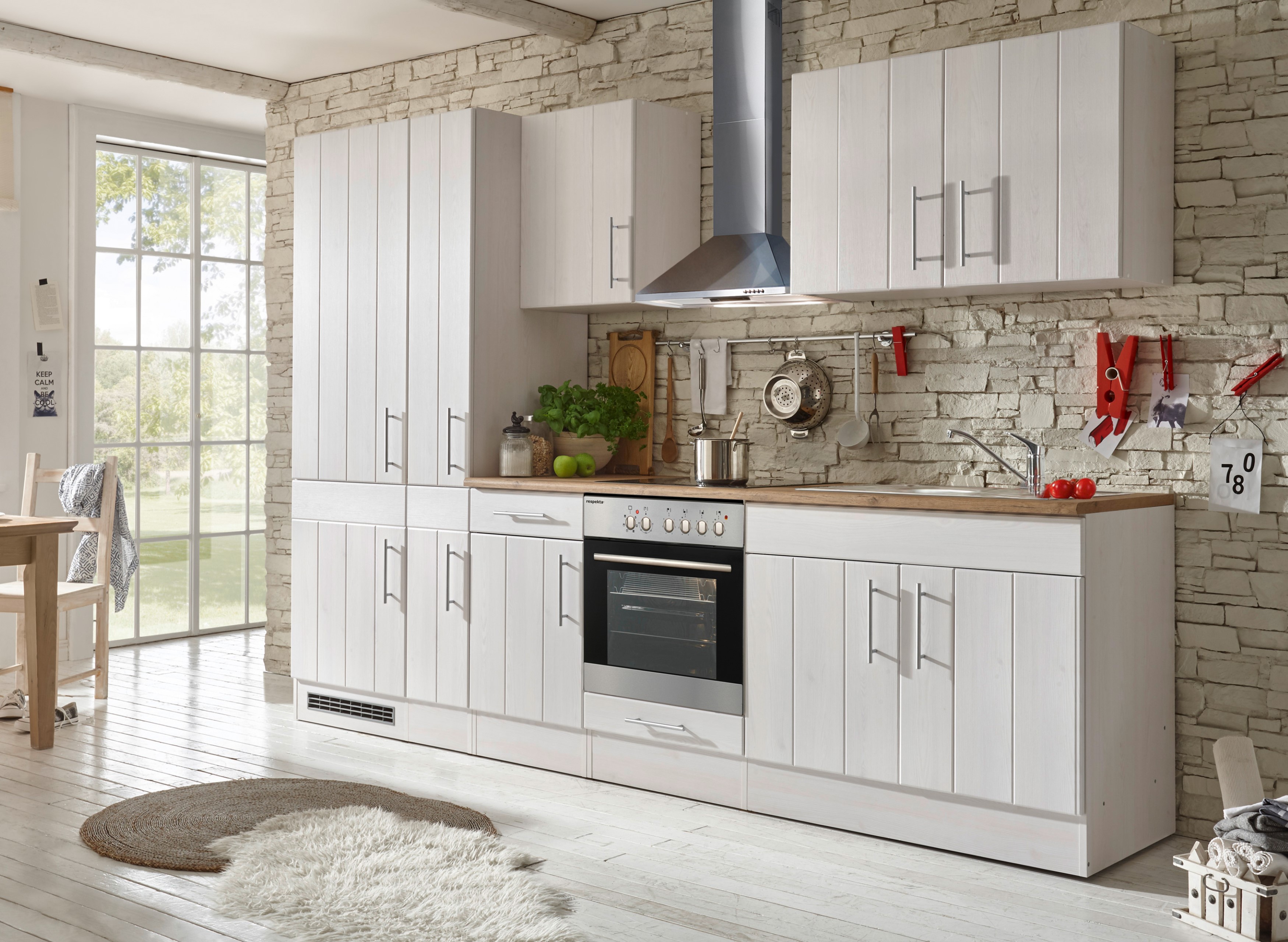 Küche Küchenzeile Leerblock  Landhaus Lärche Weiß Anton 300 cm Respekta Küche Küchenzeile Leerblock  Landhaus Lärche Weiß Anton 300 cm Respekta