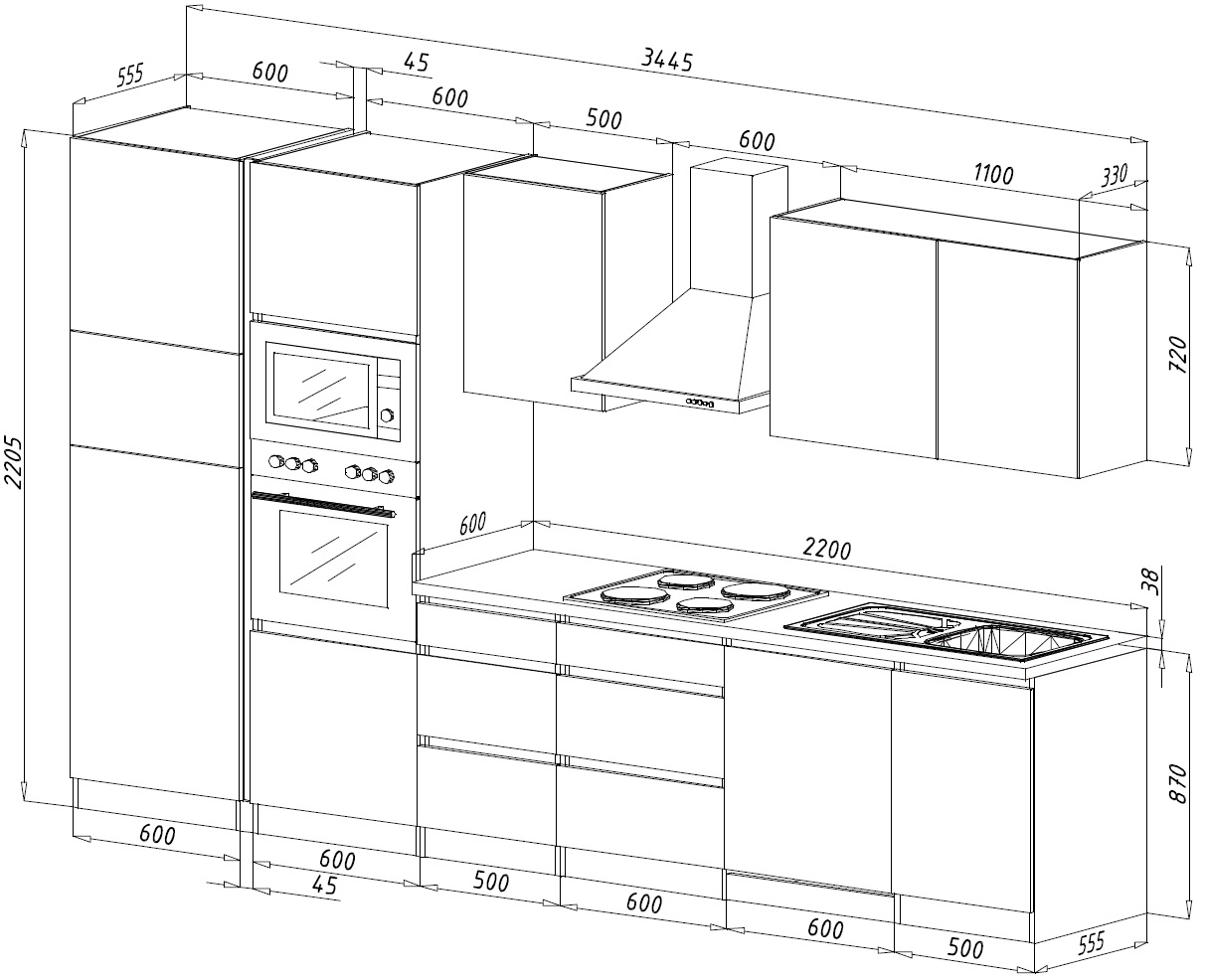 respekta kitchen kitchen unit handleless built-in kitchen unit 345 cm oak sonoma white