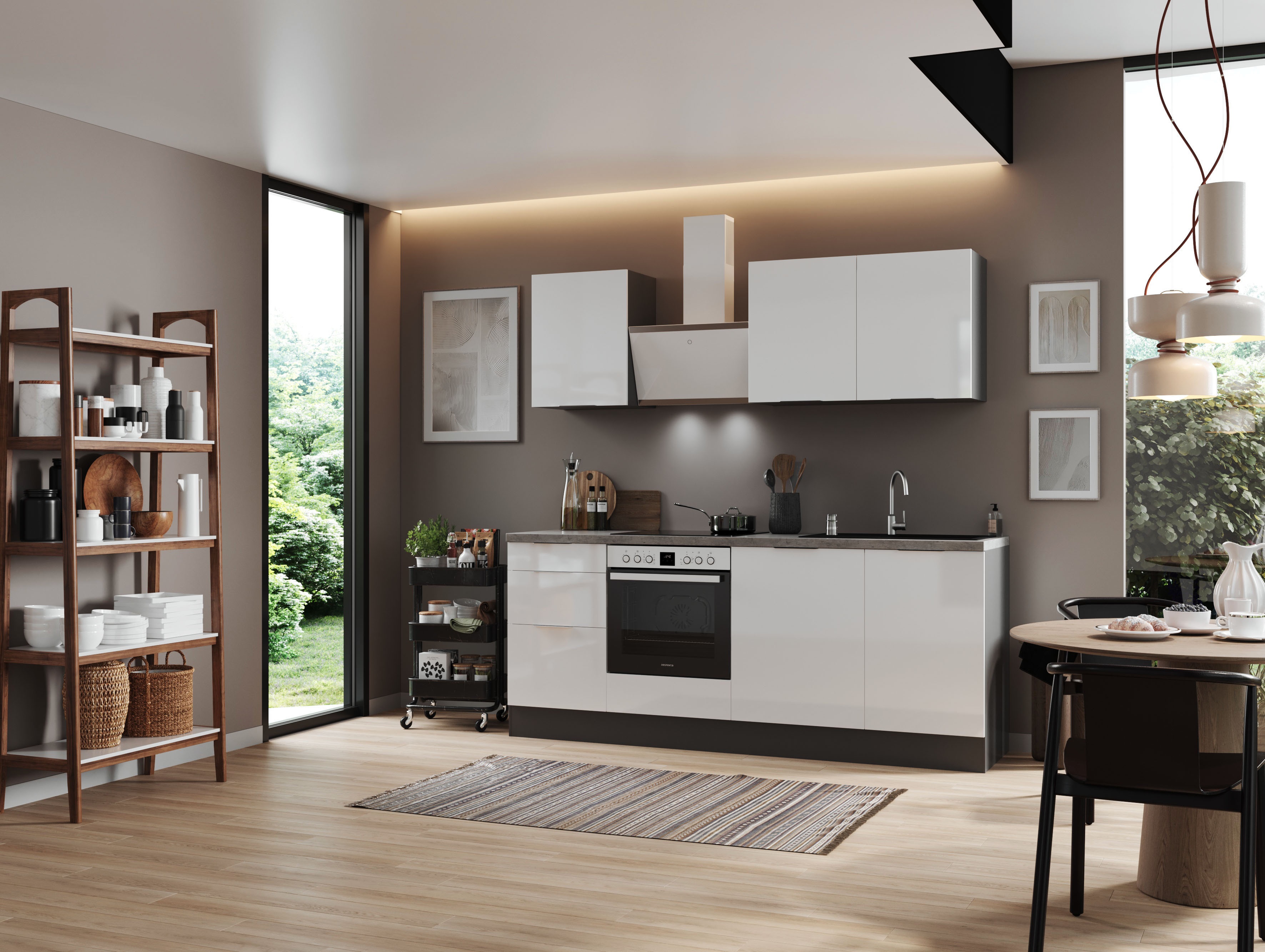 Respekta Selection vormontierte Küche 220 cm incl. Geräte Weiß Grau Küchenzeile