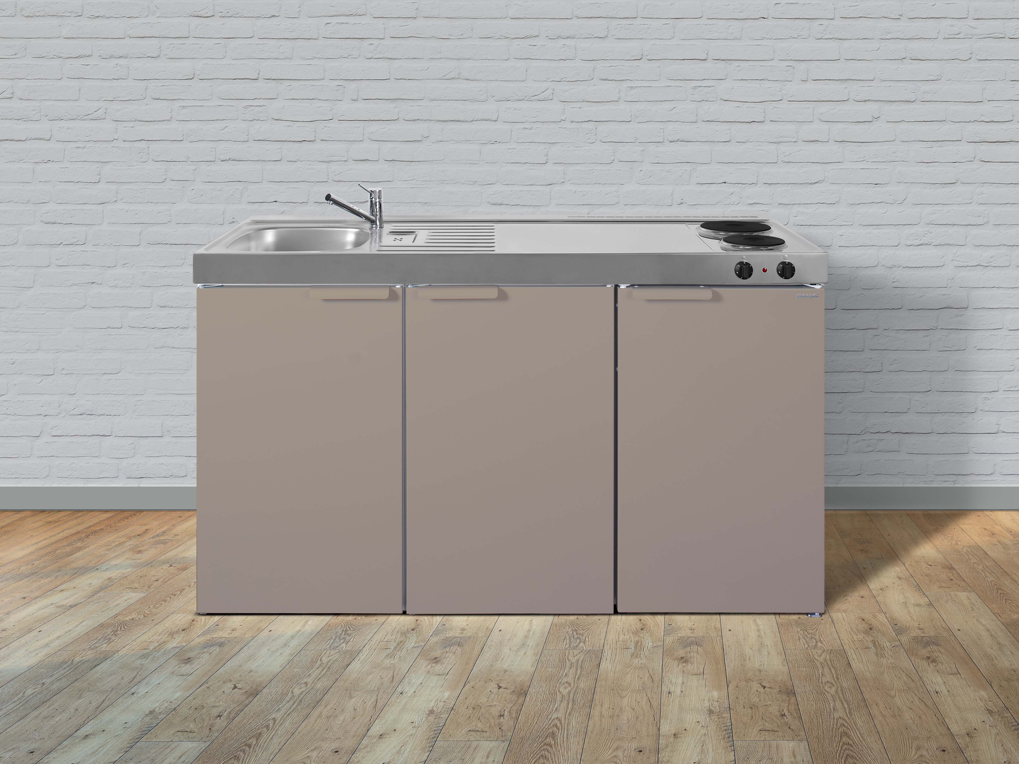 Stengel Miniküche Pantryküche Single Küche 150cm beige Metall Becken links