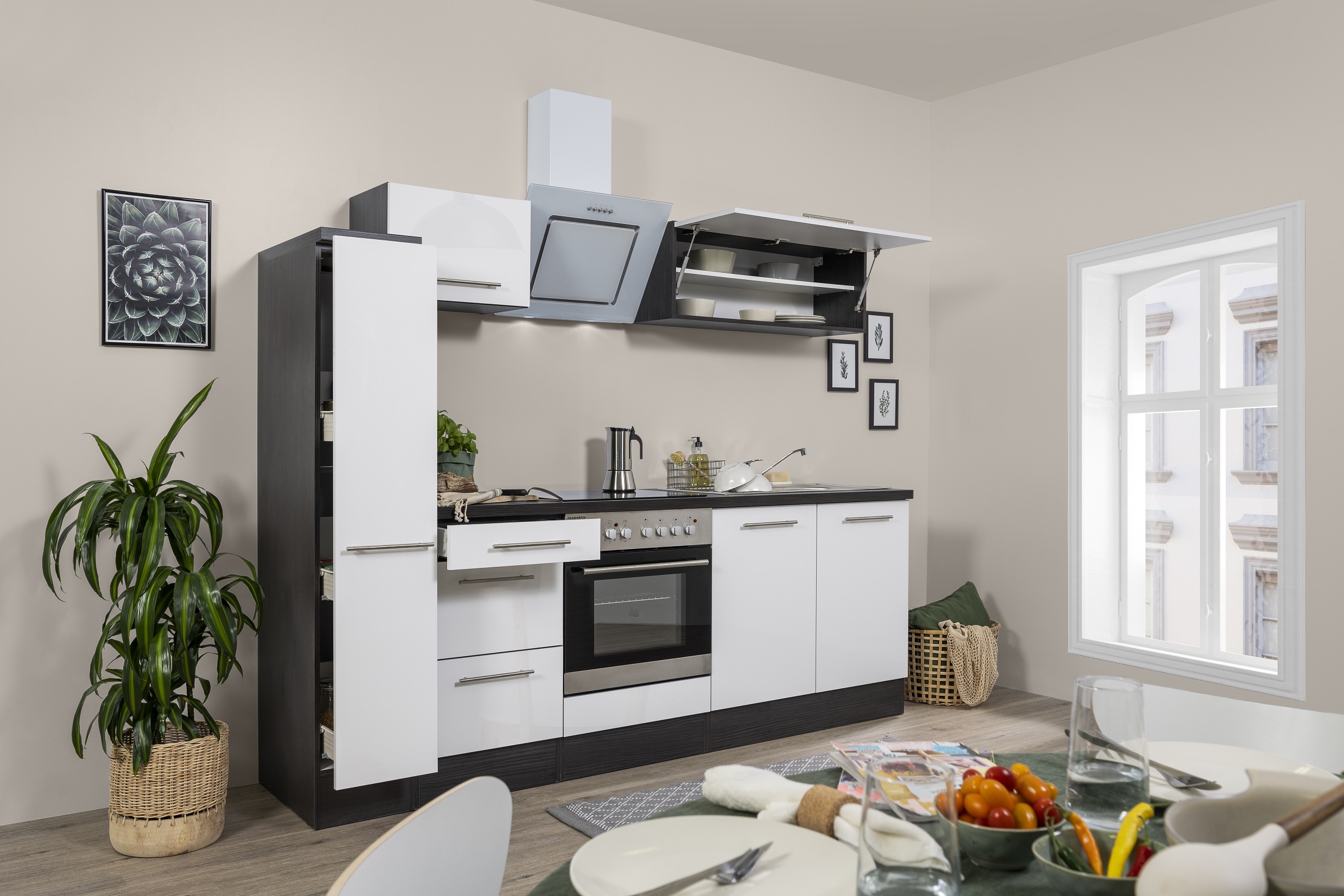 respekta kitchen unit kitchen block fitted kitchen high gloss 240 cm oak white